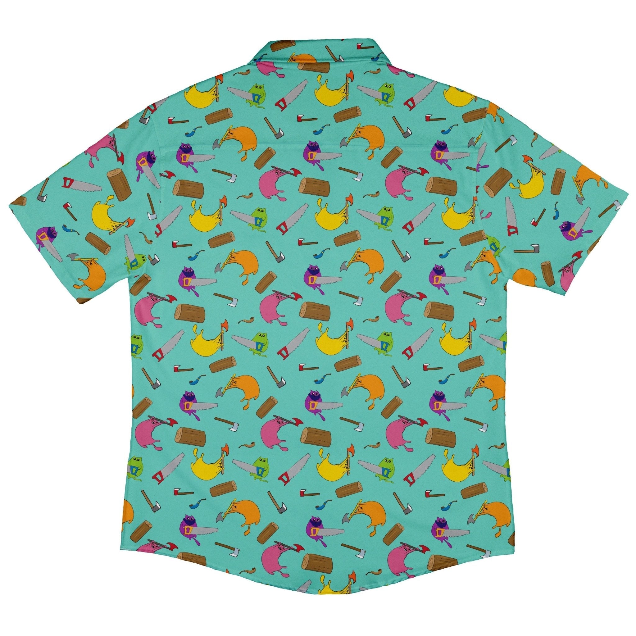 Exploding Kittens Lumber Cats Summer Button Up Shirt - adult sizing - Animal Patterns - board game print