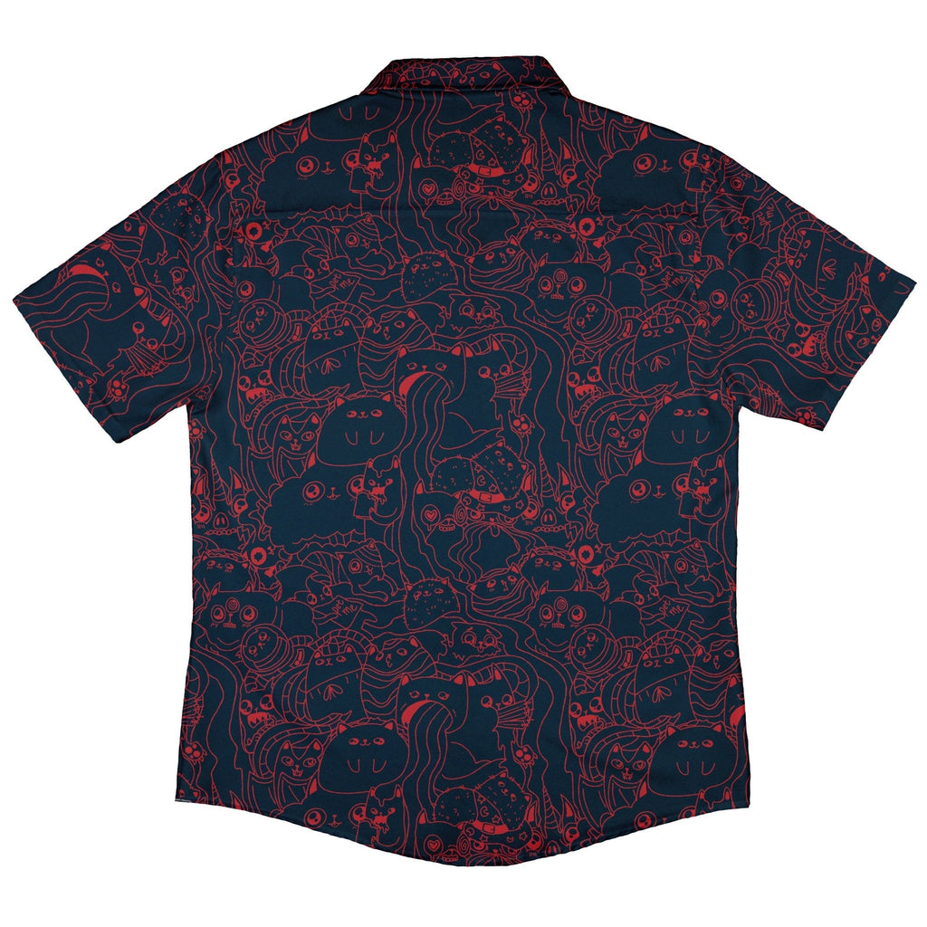 Exploding Kittens Mashup Navy Blue Button Up Shirt - adult sizing - Animal Patterns - board game print