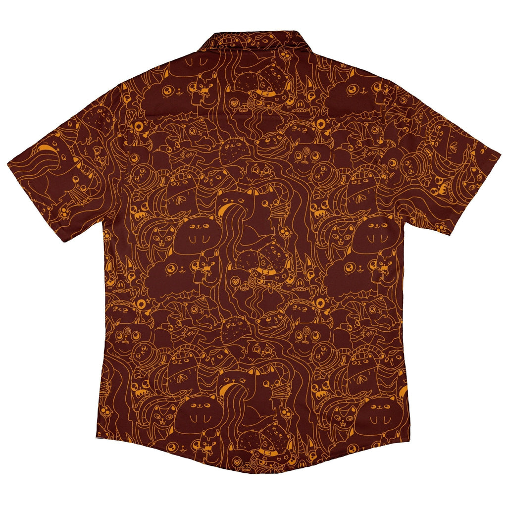 Exploding Kittens Mashup Red Brown Button Up Shirt - adult sizing - Animal Patterns - board game print
