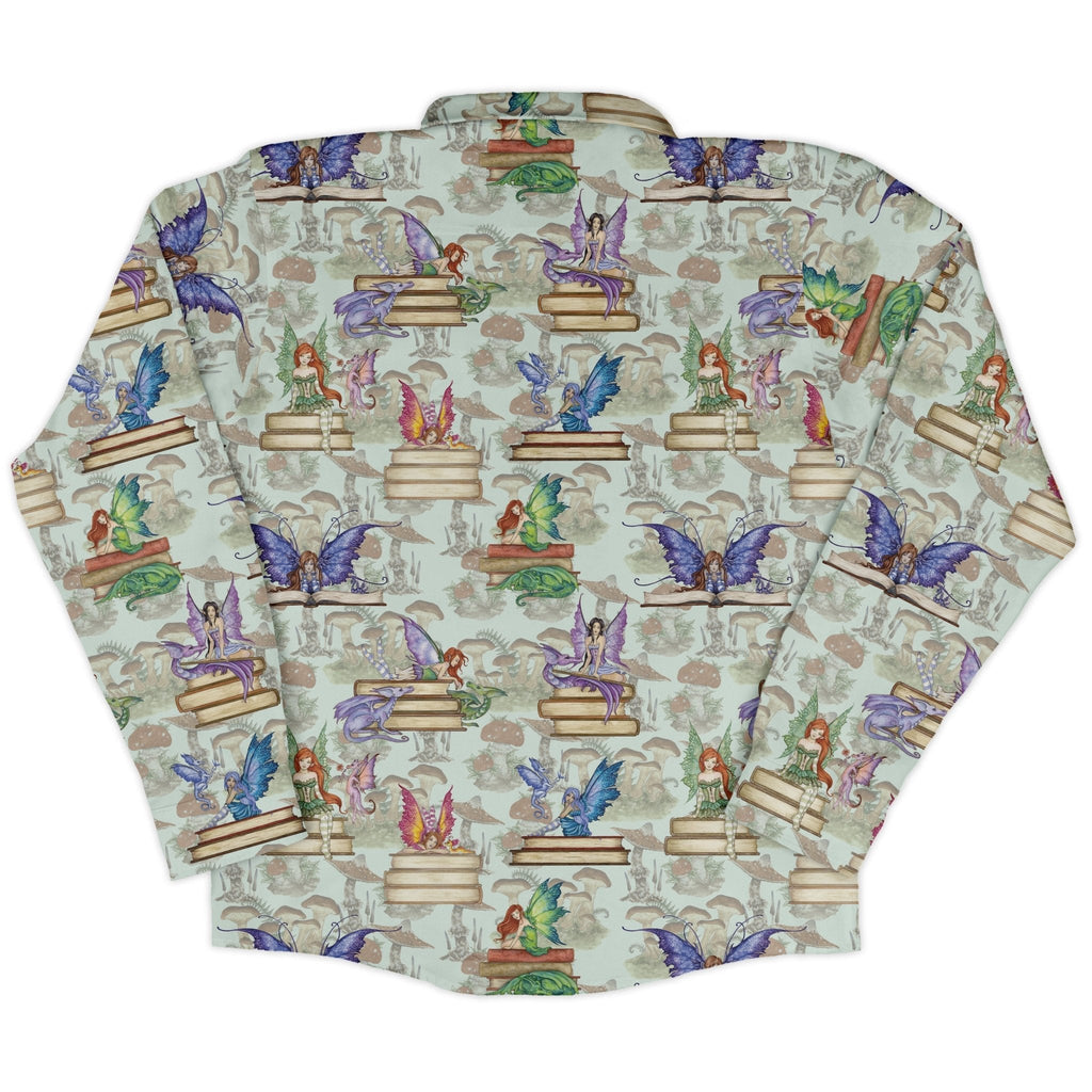 Fairy Tales Long Sleeve Button Up Shirt Geek Nerd adult sizing Book Prints Design by Amy Brown