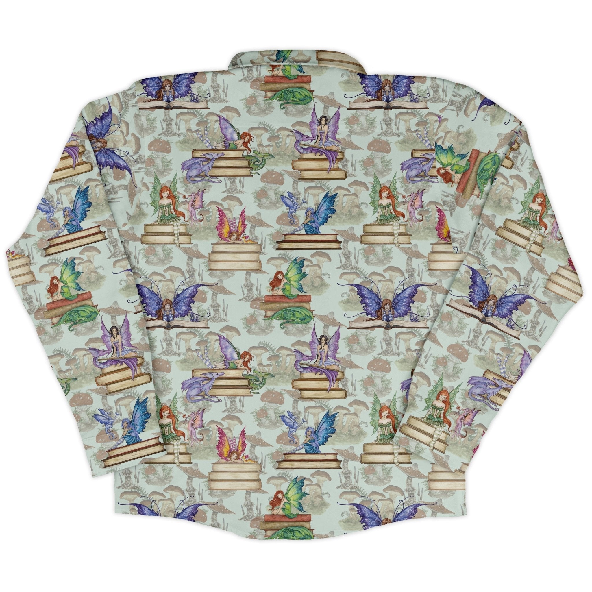 Fairy Tales Long Sleeve Button Up Shirt Geek Nerd adult sizing Book Prints Design by Amy Brown