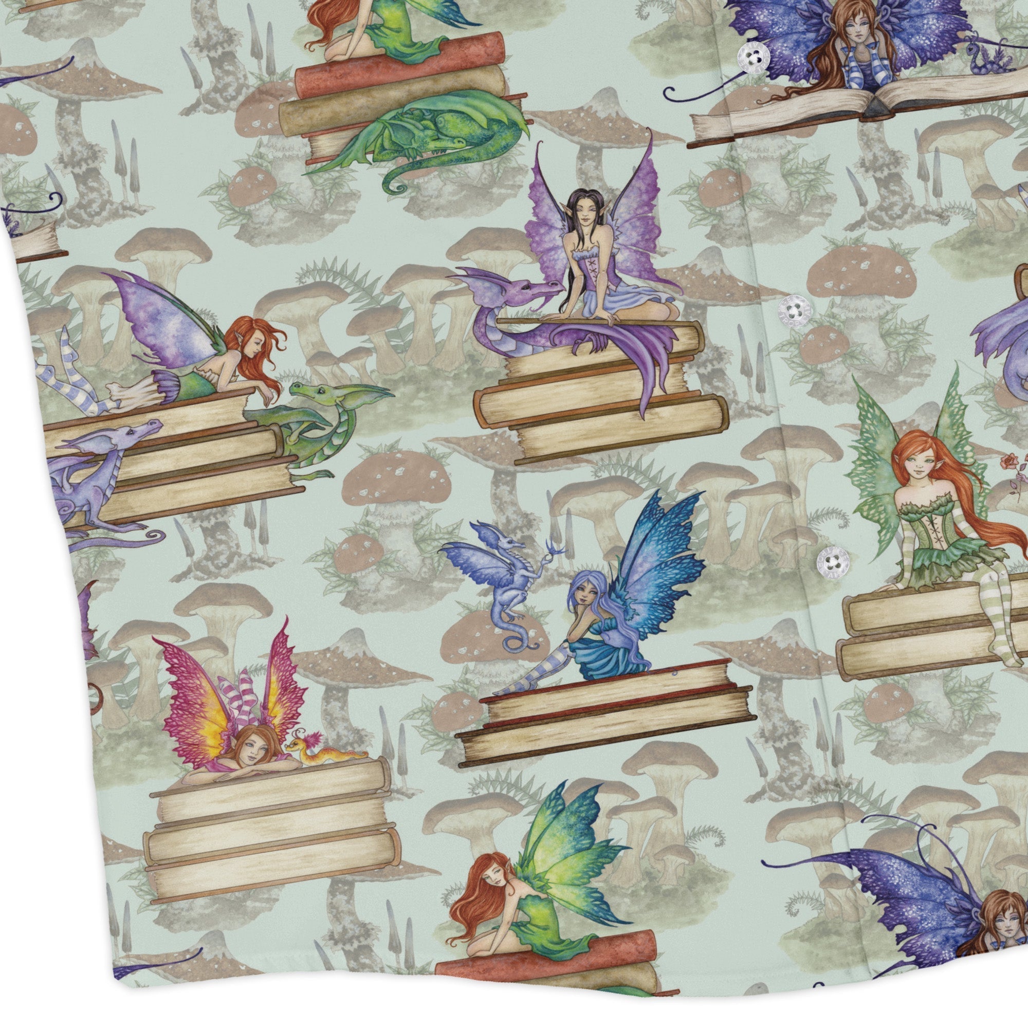 Fairy Tales Long Sleeve Button Up Shirt Geek Nerd adult sizing Book Prints Design by Amy Brown