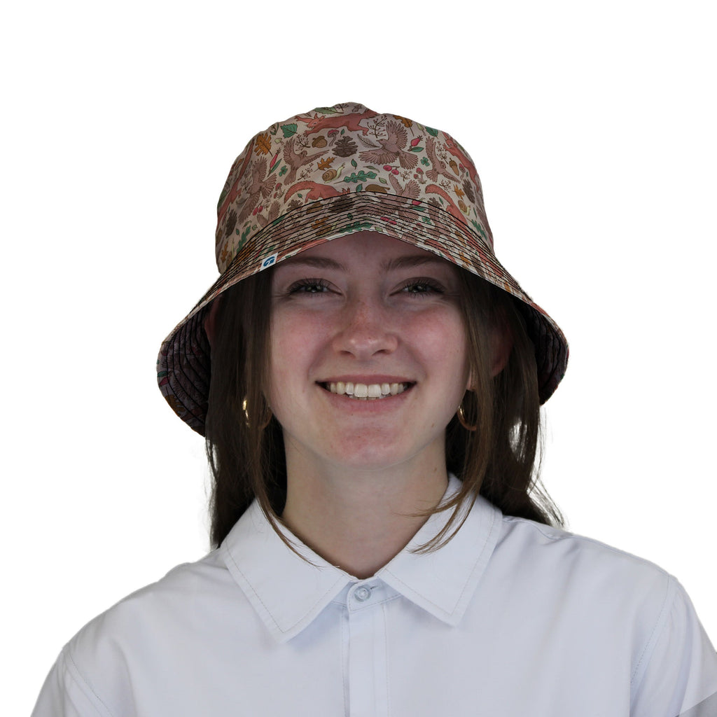 Fall Squirrel Bucket Hat Geek Nerd animal patterns botany print Design by Julie Kitzes