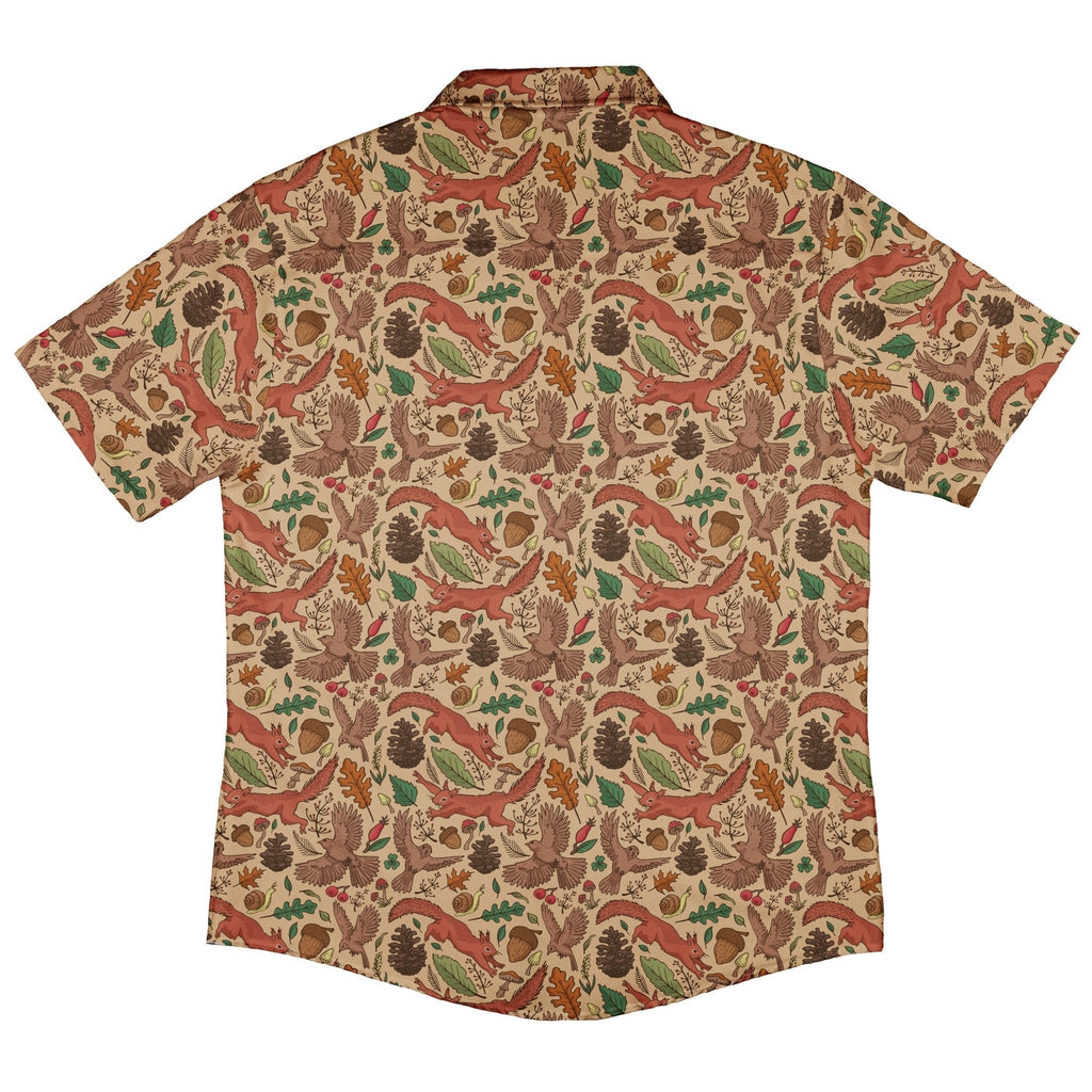 Fall Squirrel Button Up Shirt Geek Nerd adult sizing animal patterns botany print