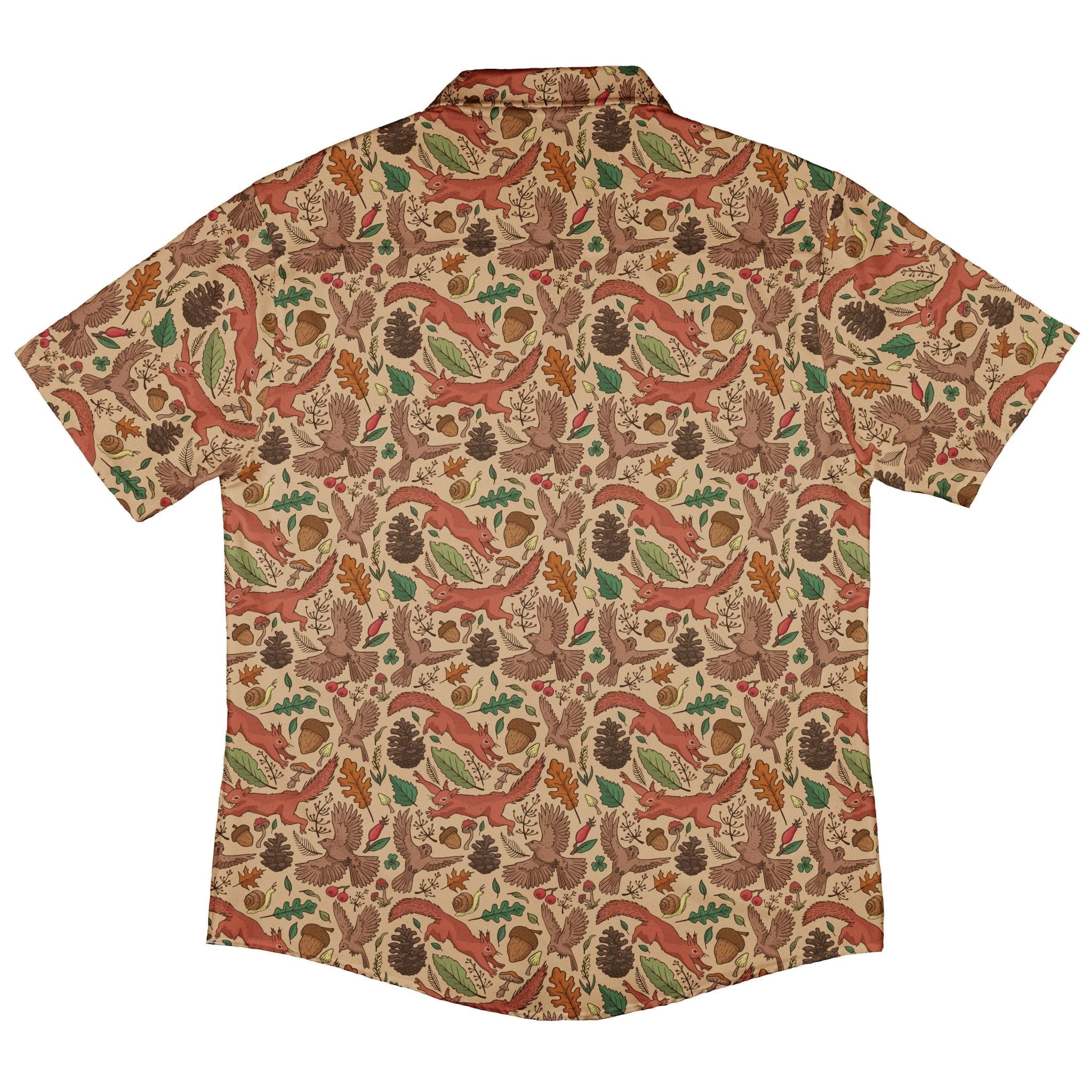 Fall Squirrel Button Up Shirt Geek Nerd adult sizing animal patterns botany print
