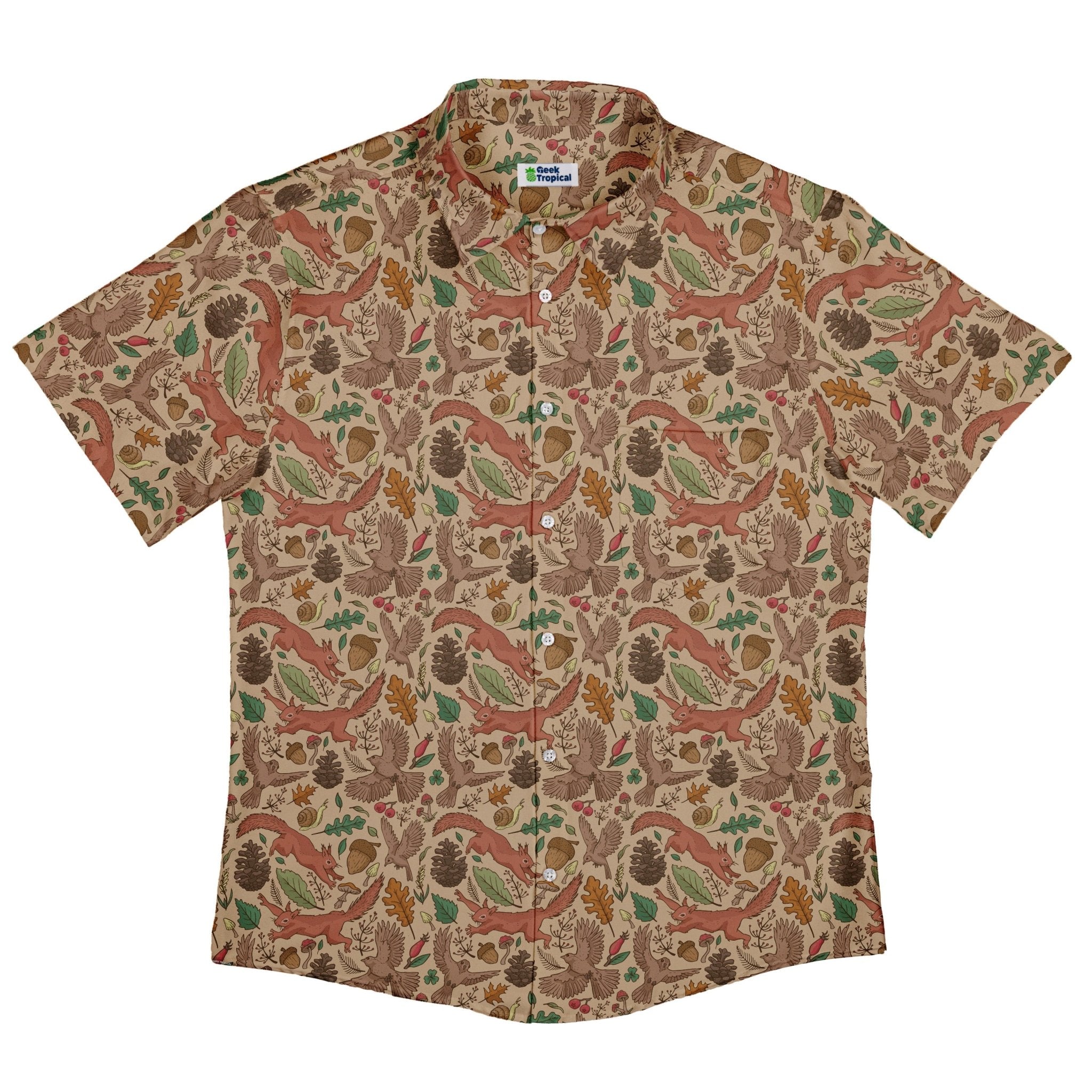 Fall Squirrel Button Up Shirt Geek Nerd adult sizing animal patterns botany print
