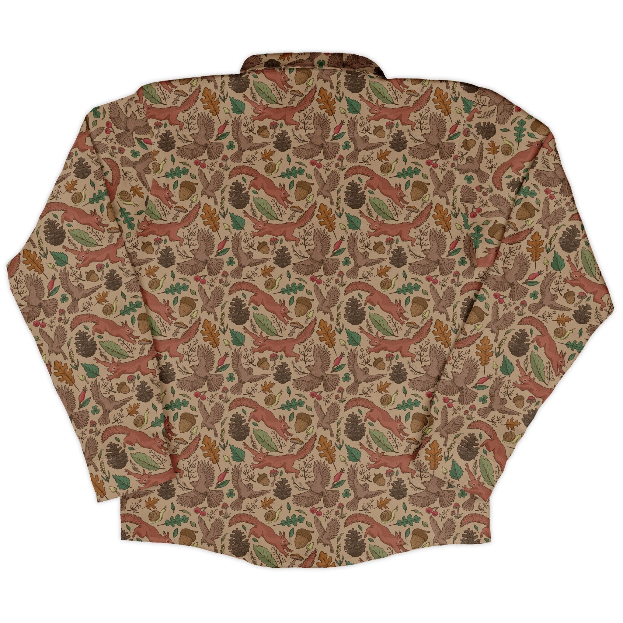 Fall Squirrel Long Sleeve Button Up Shirt Geek Nerd adult sizing animal patterns botany print