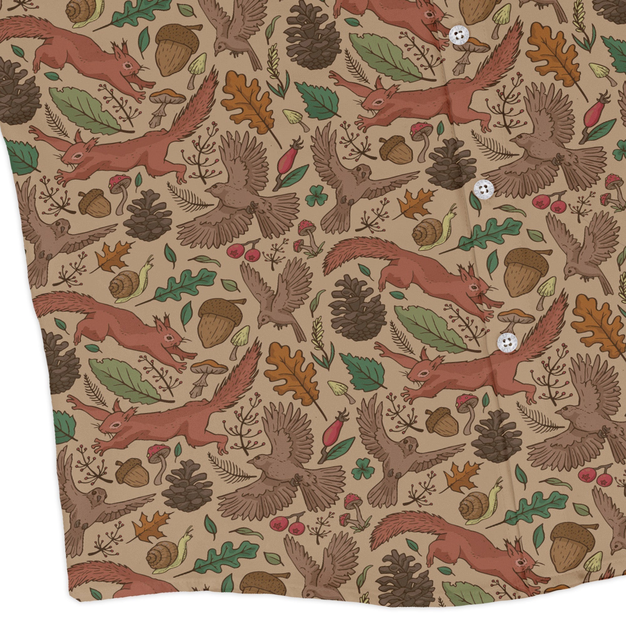 Fall Squirrel Long Sleeve Button Up Shirt Geek Nerd adult sizing animal patterns botany print
