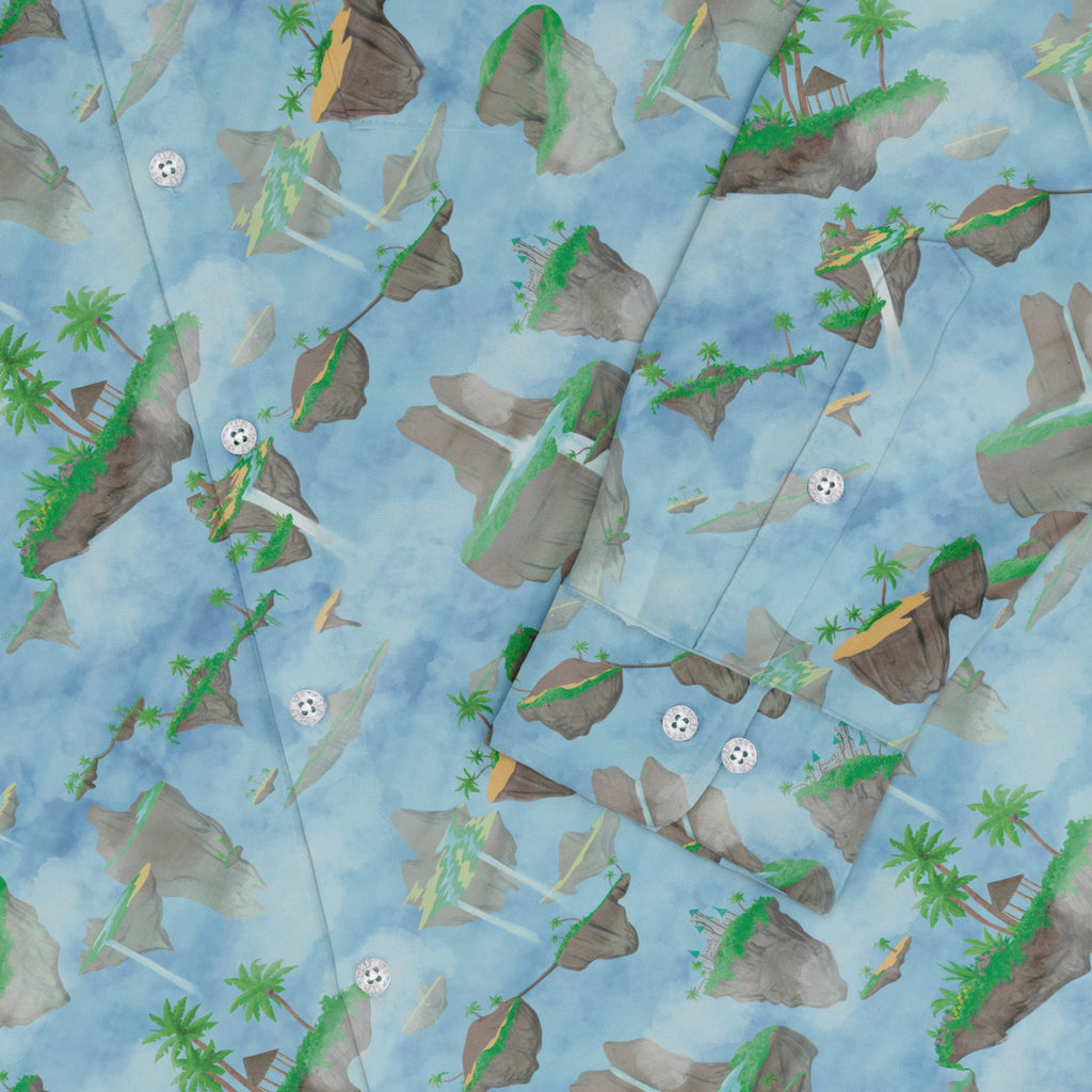 Fantasy Floating Isles Dnd Long Sleeve Button Up Shirt Geek Nerd adult sizing Designs by Nathan Fantasy Prints