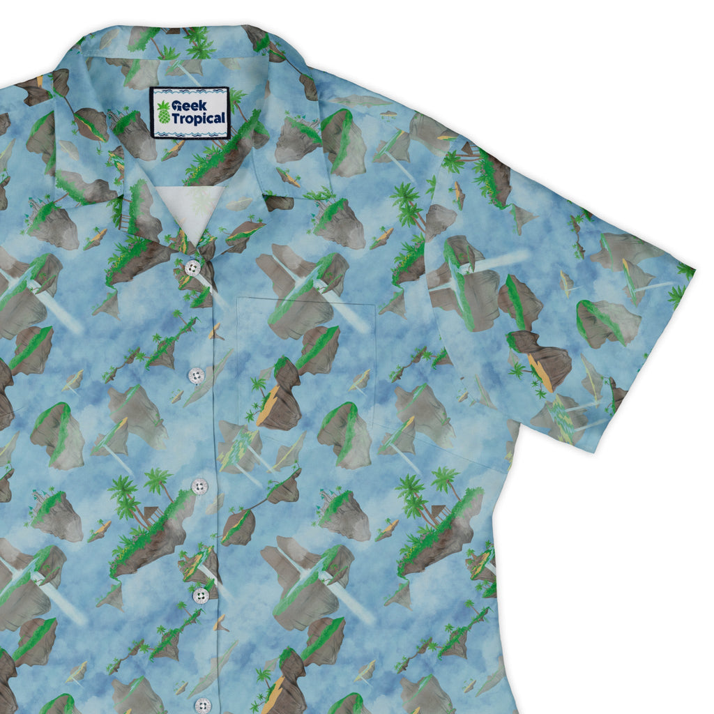 Fantasy Floating Isles Dnd Curvy Button Up Shirt Geek Nerd Designs by Nathan Fantasy Prints Q3