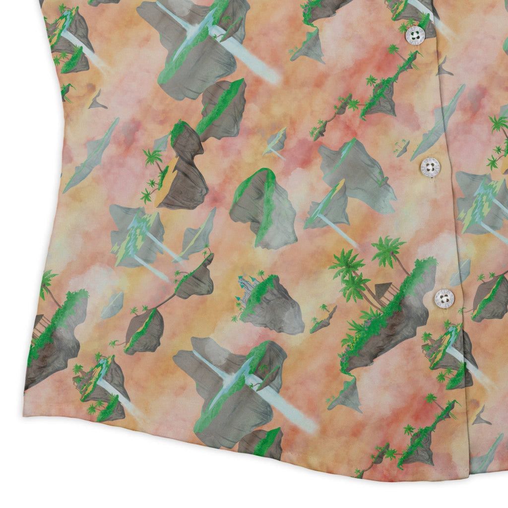 Fantasy Floating Isles Sunset Dnd Curvy Button Up Shirt Geek Nerd Designs by Nathan Fantasy Prints Q3