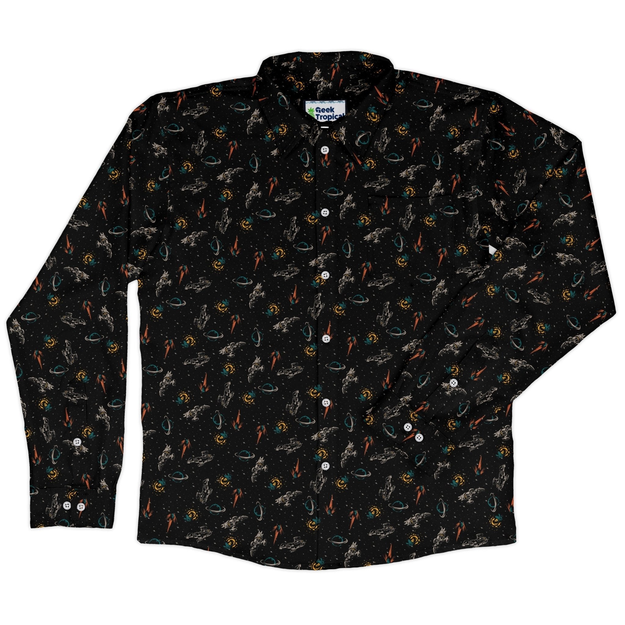 Nerdy Firefly Space Long Sleeve Button Up Shirt