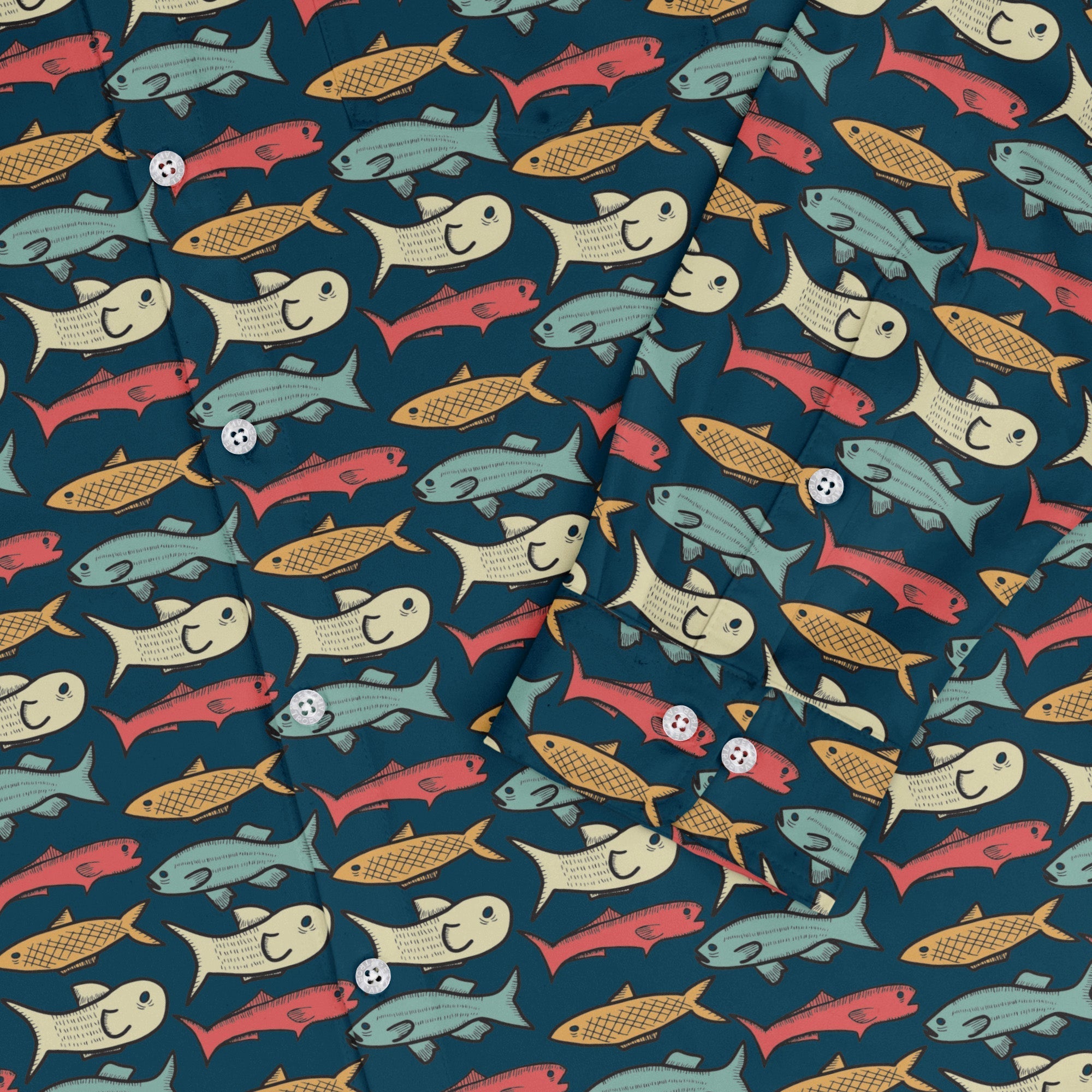 Fish Flow Long Sleeve Button Up Shirt Geek Nerd 0925 adult sizing All Adult Button Up Shirts