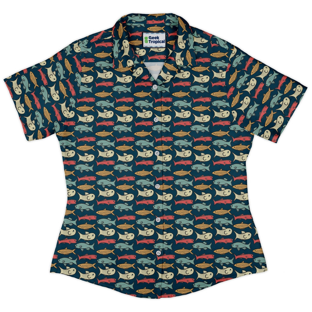 Fish Flow Curvy Button Up Shirt Geek Nerd 0925 All Adult Button Up Shirts Animal Patterns