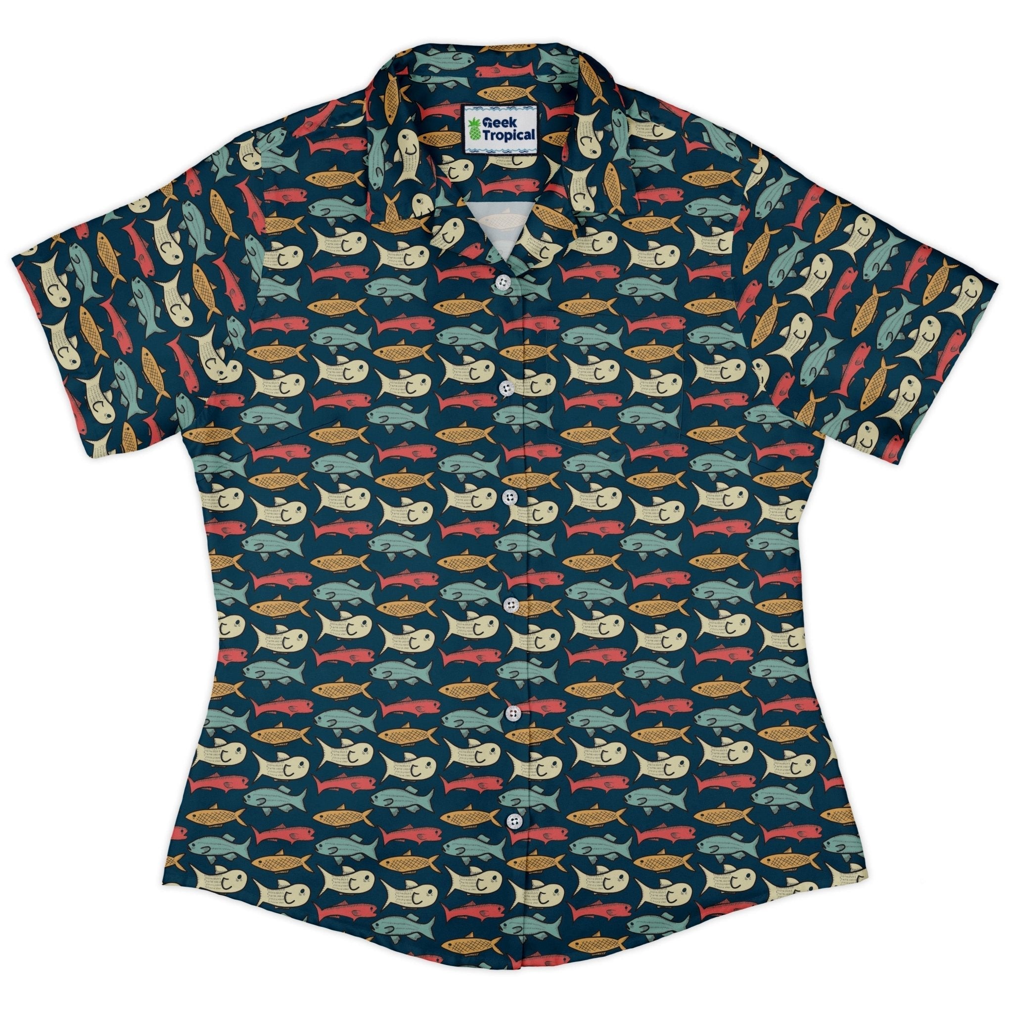 Fish Flow Curvy Button Up Shirt Geek Nerd 0925 All Adult Button Up Shirts Animal Patterns