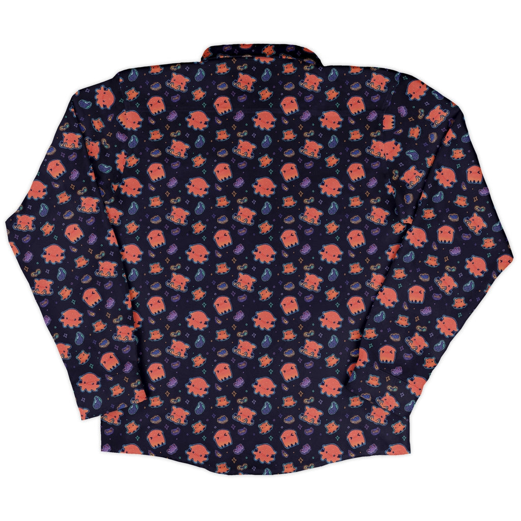 Flapjack Octopus Anime Long Sleeve Button Up Shirt Geek Nerd adult sizing anime Design by Ardi Tong