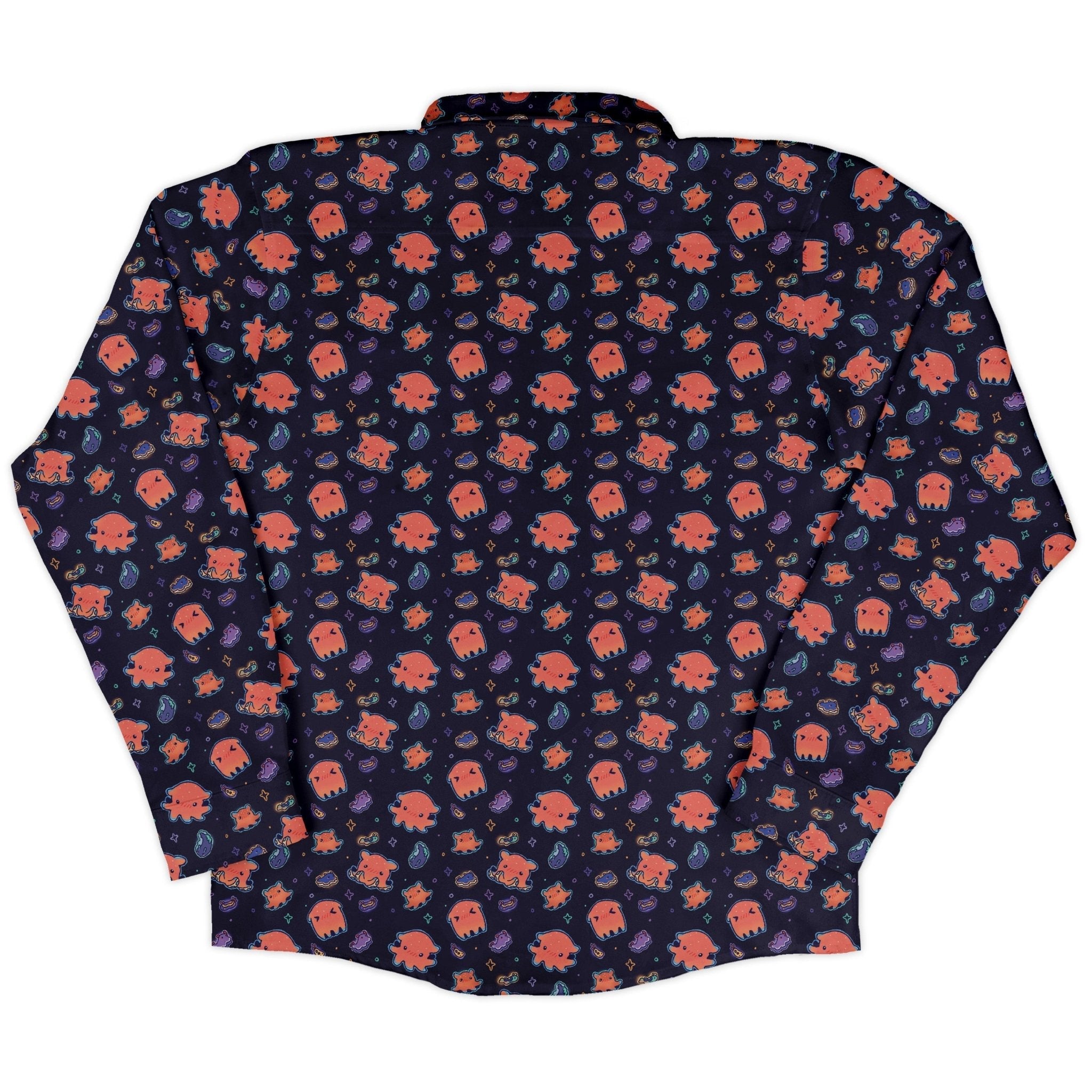 Flapjack Octopus Anime Long Sleeve Button Up Shirt Geek Nerd adult sizing anime Design by Ardi Tong