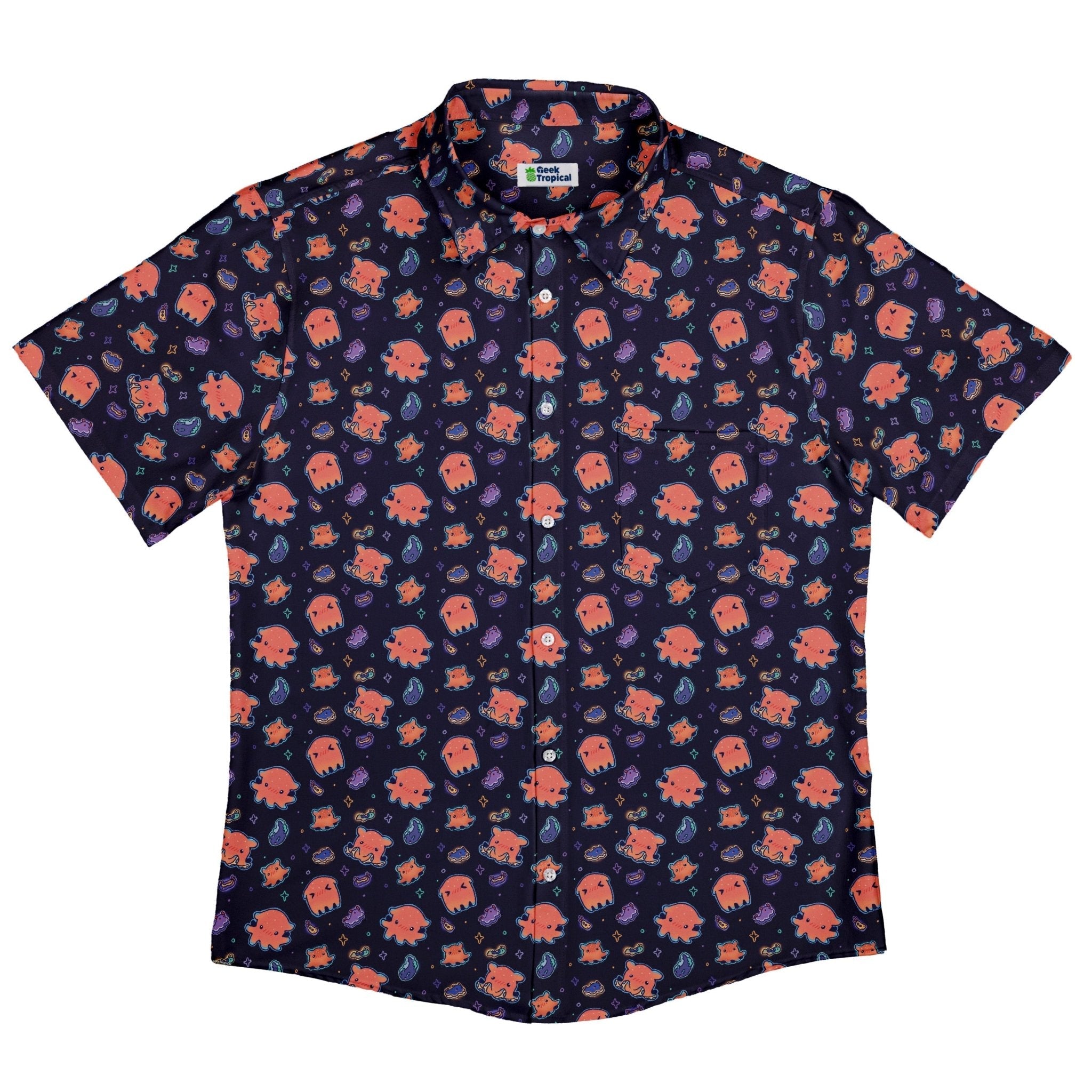 Flapjack Octopus Anime Button Up Shirt Geek Nerd adult sizing anime Design by Ardi Tong