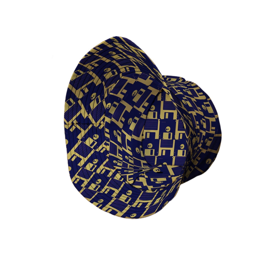 Floppy Disk Yellow Blue Bucket Hat Geek Nerd computer print Design by Random Galaxy lx - B