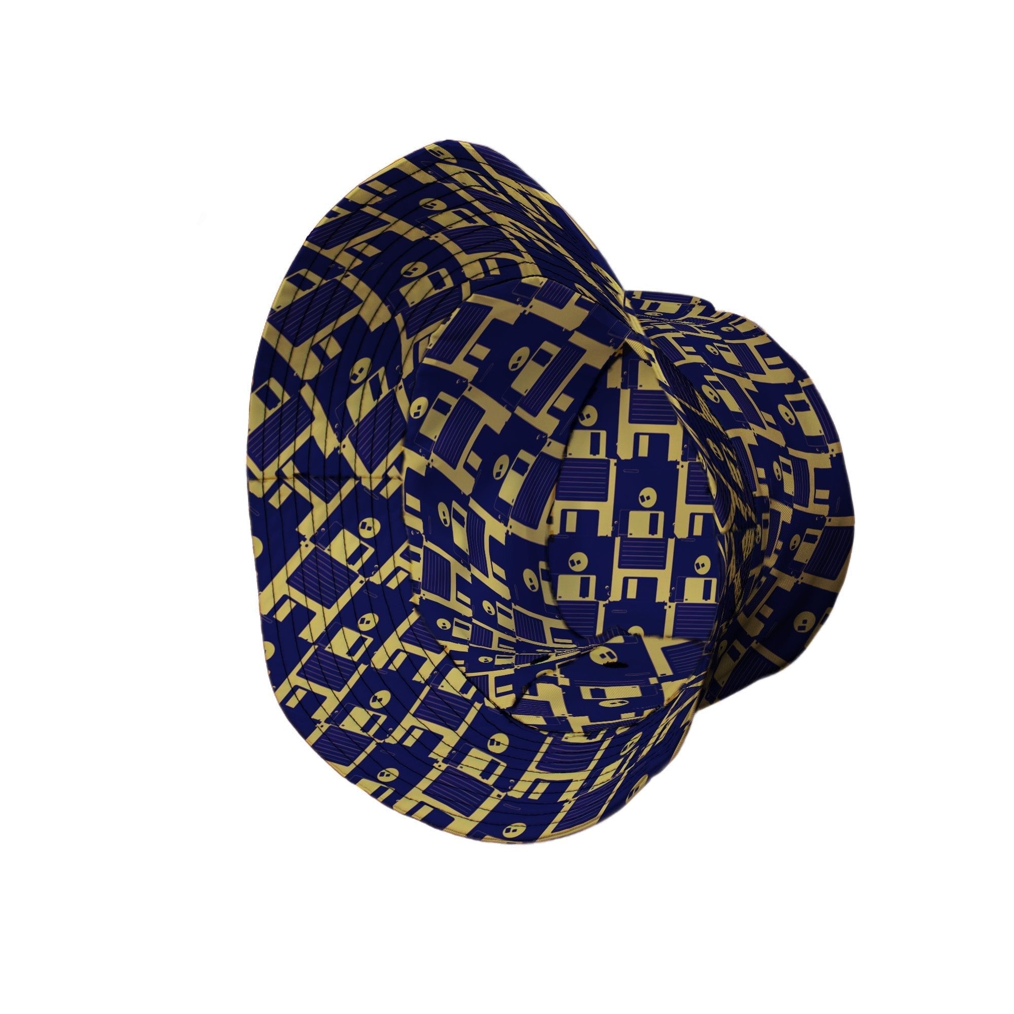 Floppy Disk Yellow Blue Bucket Hat Geek Nerd computer print Design by Random Galaxy lx - B