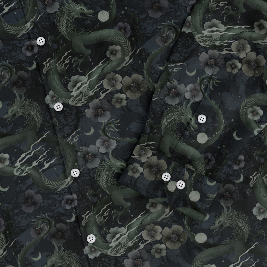 Floral Dragon Fog Long Sleeve Button Up Shirt Geek Nerd adult sizing Design by Episodic Fantasy Prints