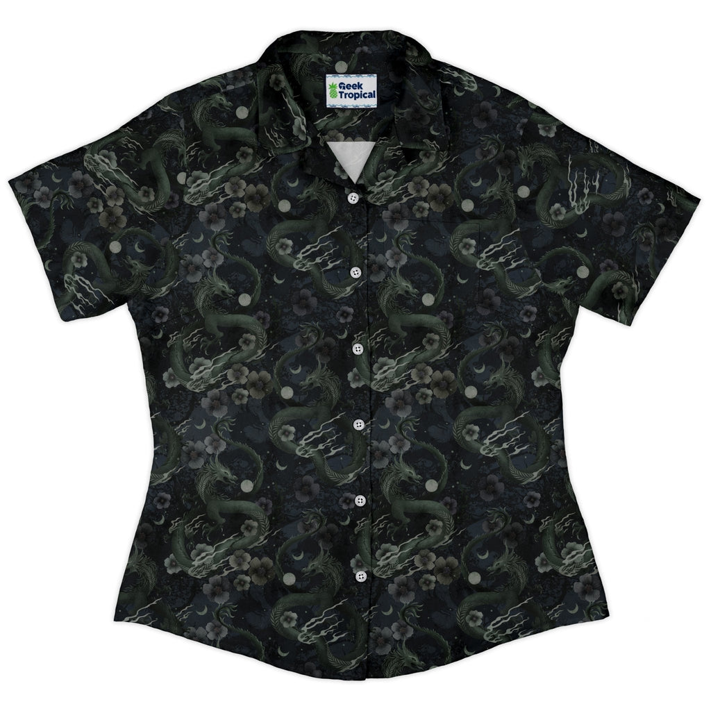 Floral Dragon Fog Curvy Button Up Shirt Geek Nerd Design by Episodic Fantasy Prints q4