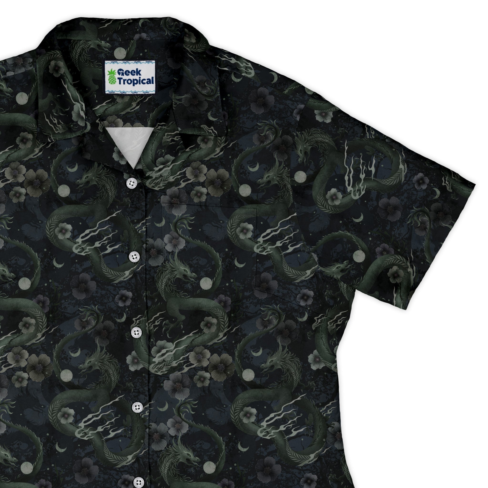 Floral Dragon Fog Curvy Button Up Shirt Geek Nerd Design by Episodic Fantasy Prints q4