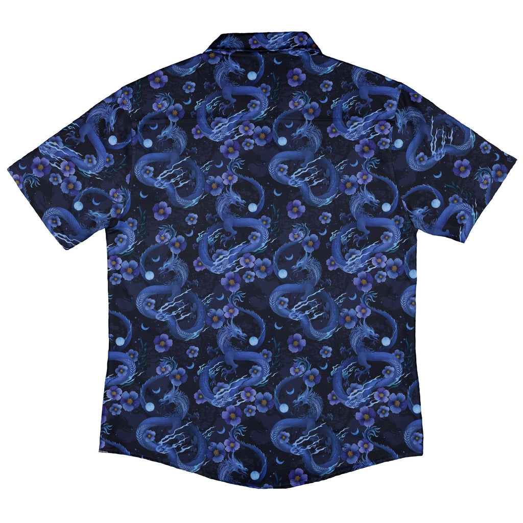 Floral Dragon Night Button Up Shirt Geek Nerd adult sizing Design by Episodic Fantasy Prints