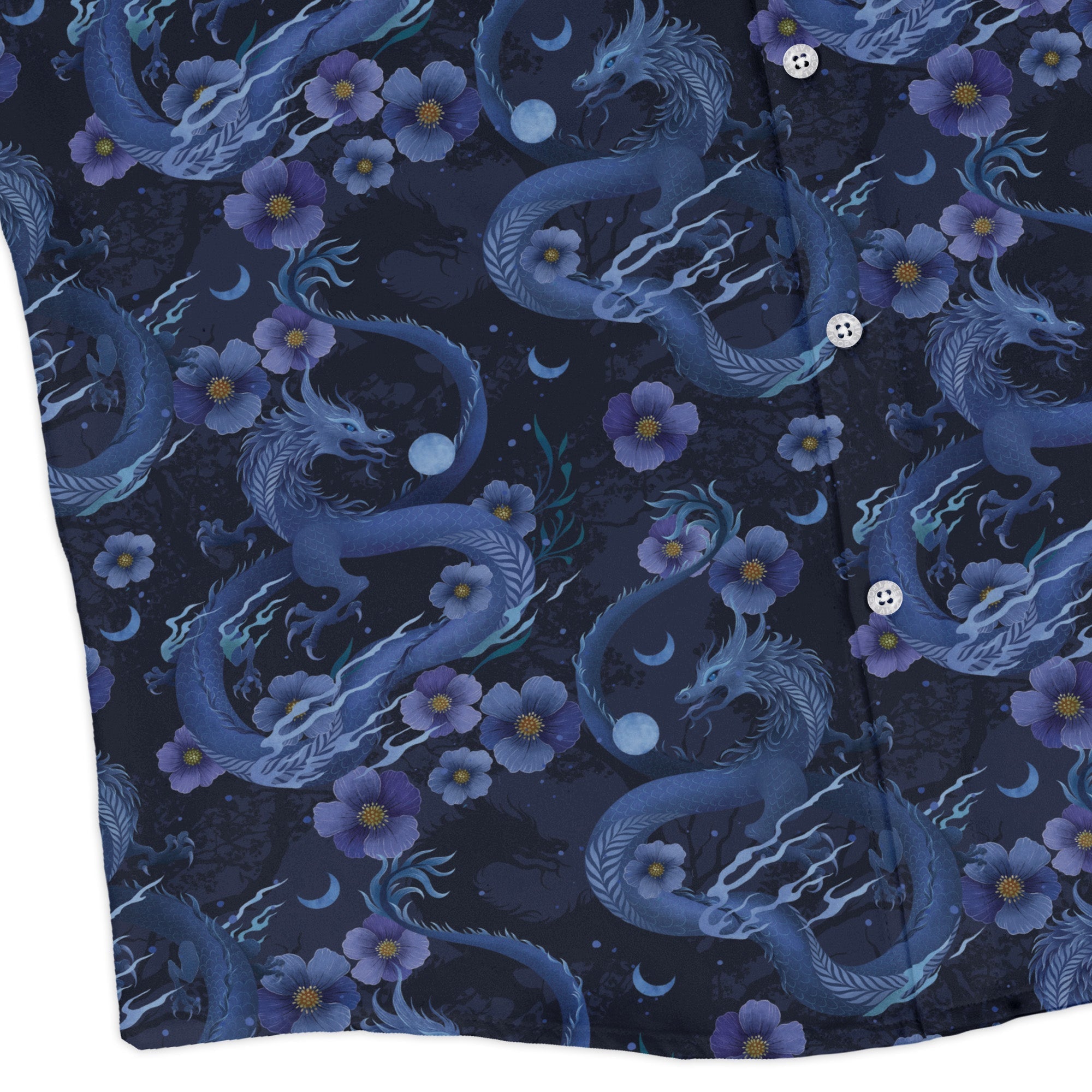 Floral Dragon Night Long Sleeve Button Up Shirt Geek Nerd adult sizing Design by Episodic Fantasy Prints