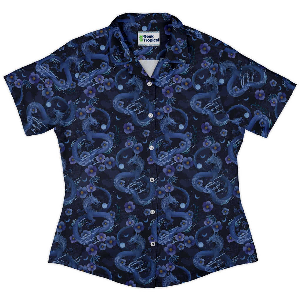 Floral Dragon Night Curvy Button Up Shirt Geek Nerd Design by Episodic Fantasy Prints q4