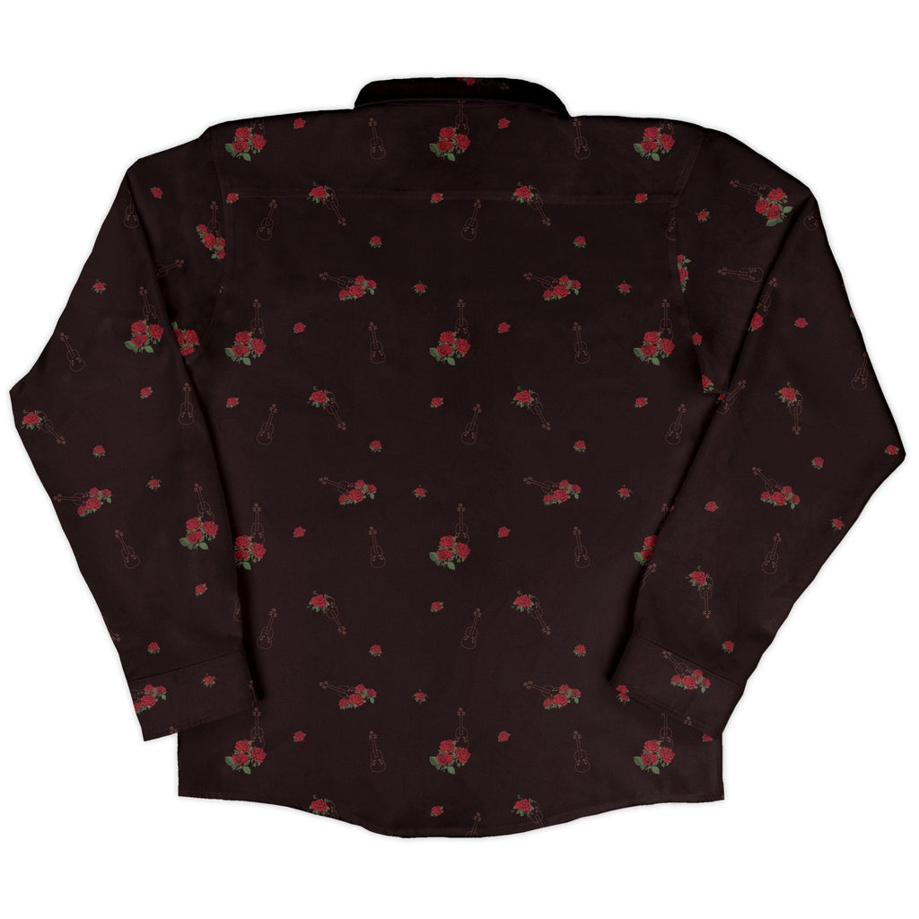Floral Violin Melody Long Sleeve Button Up Shirt Geek Nerd adult sizing Design by Dunking Toast FLOW DESC WRITING