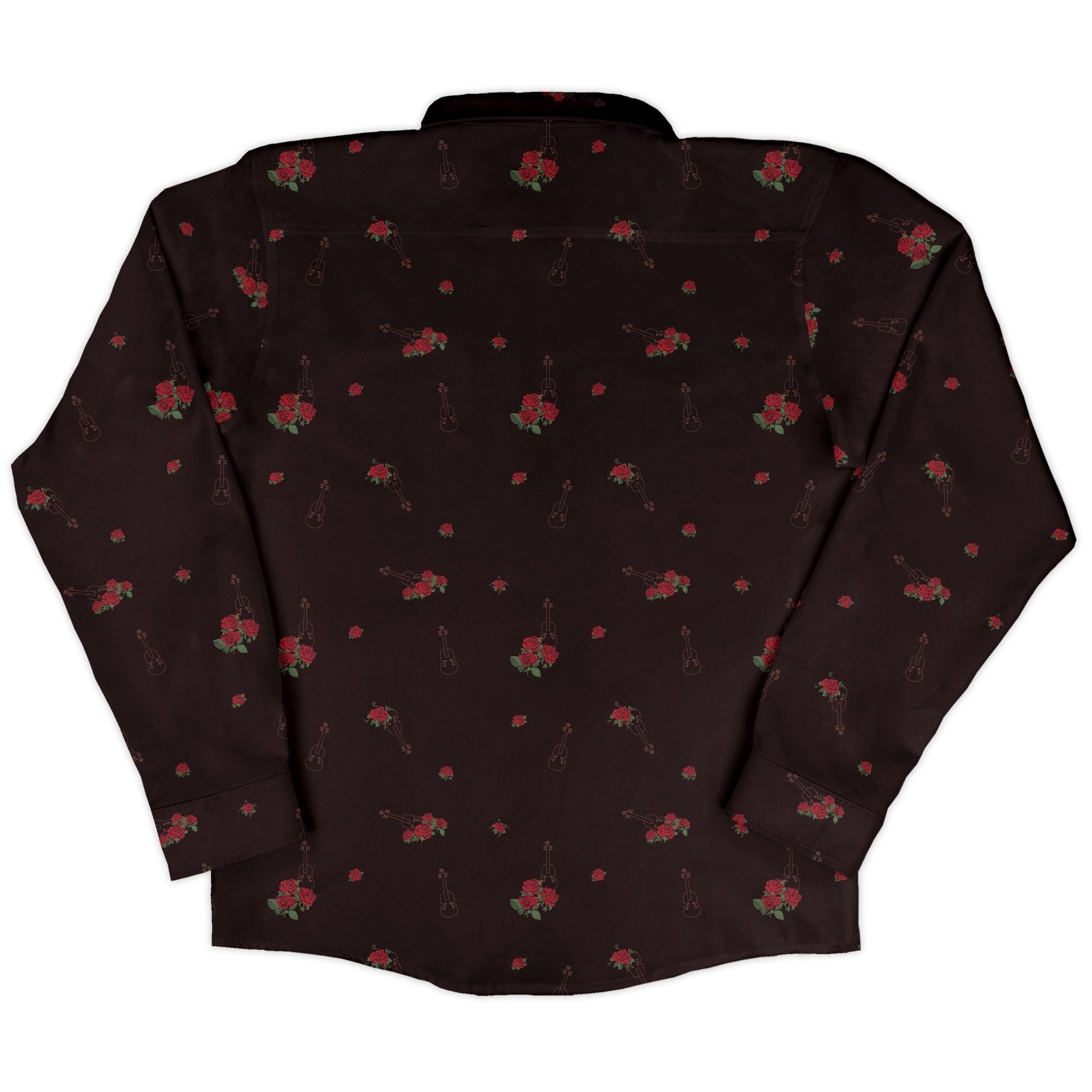 Floral Violin Melody Long Sleeve Button Up Shirt Geek Nerd adult sizing Design by Dunking Toast FLOW DESC WRITING