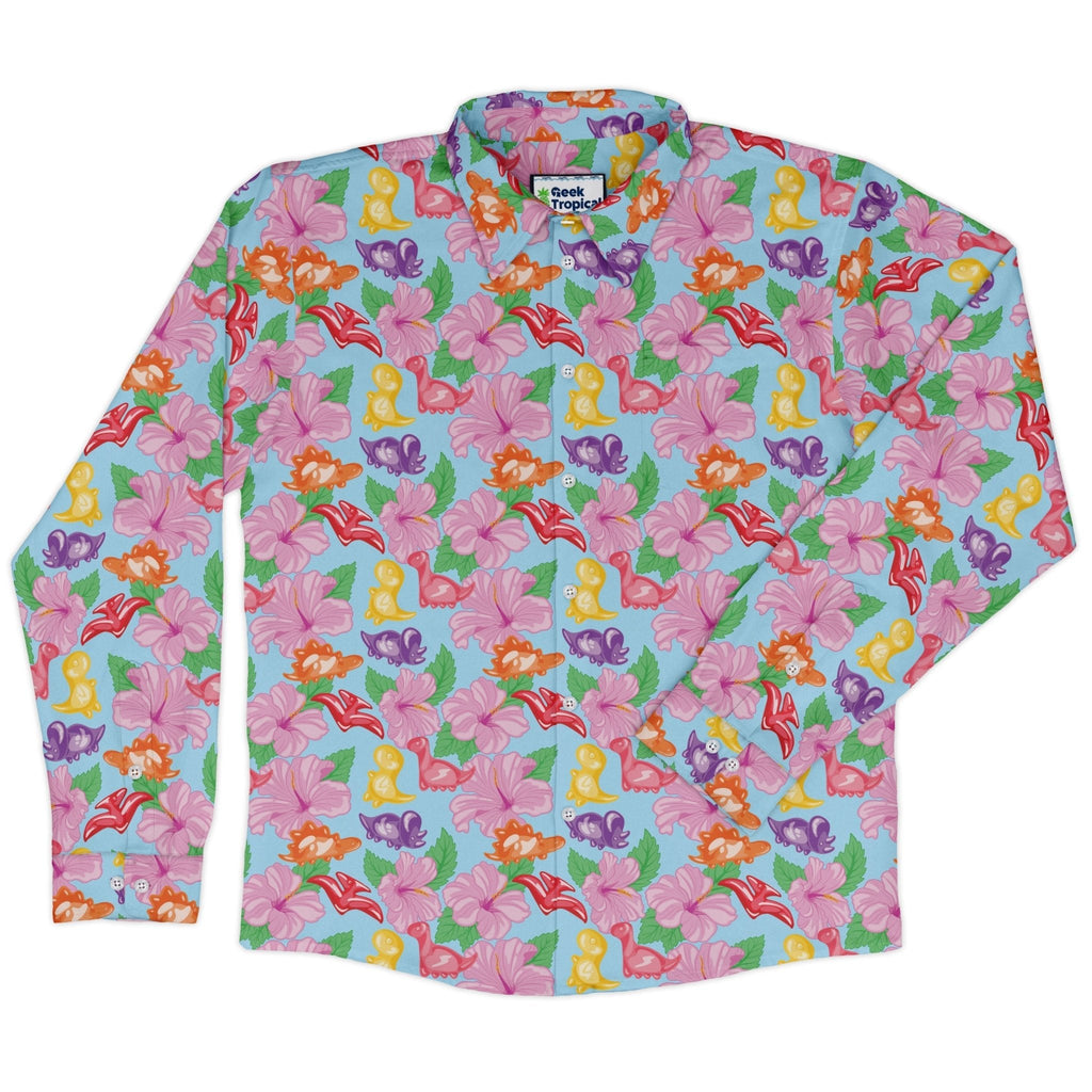 Fruit Snack Dinos Long Sleeve Button Up Shirt Geek Nerd 0925 adult sizing All Adult Button Up Shirts