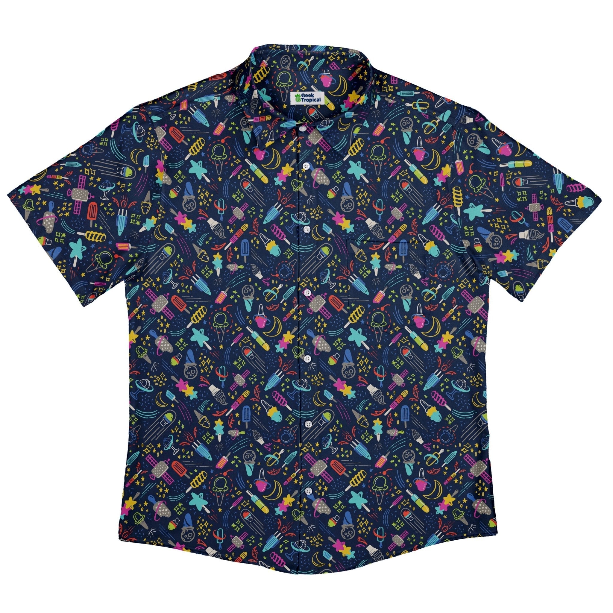 Galactic Ice Rocket Button Up Shirt Geek Nerd adult sizing Design by Zirkus Design q225