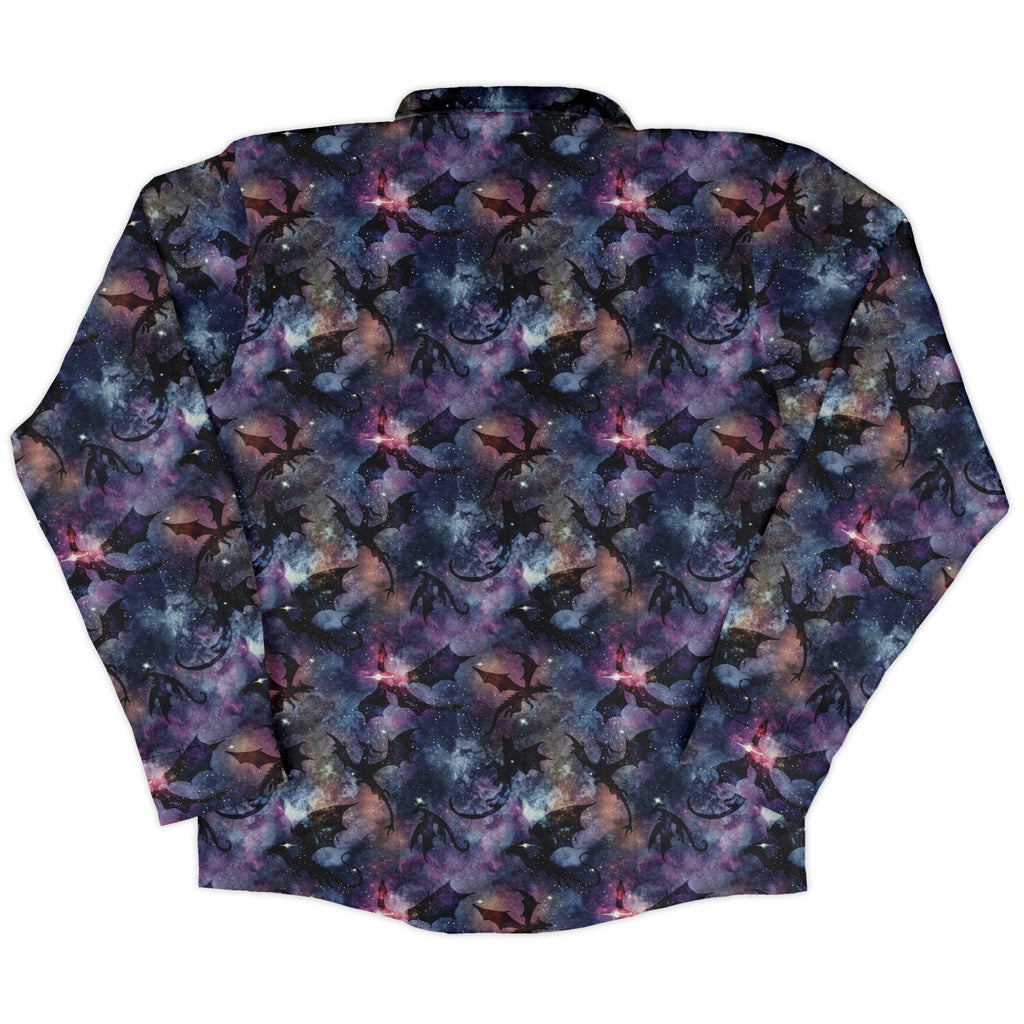 Galaxy Dragons Purple Long Sleeve Button Up Shirt Geek Nerd 0925 adult sizing All Adult Button Up Shirts