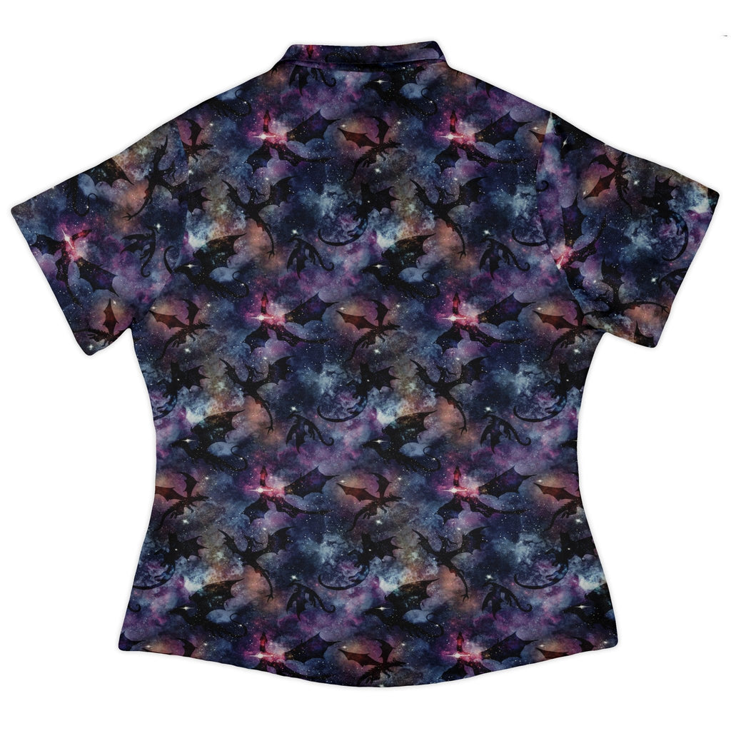 Galaxy Dragons Purple Curvy Button Up Shirt Geek Nerd 0925 All Adult Button Up Shirts Designs by Nathan