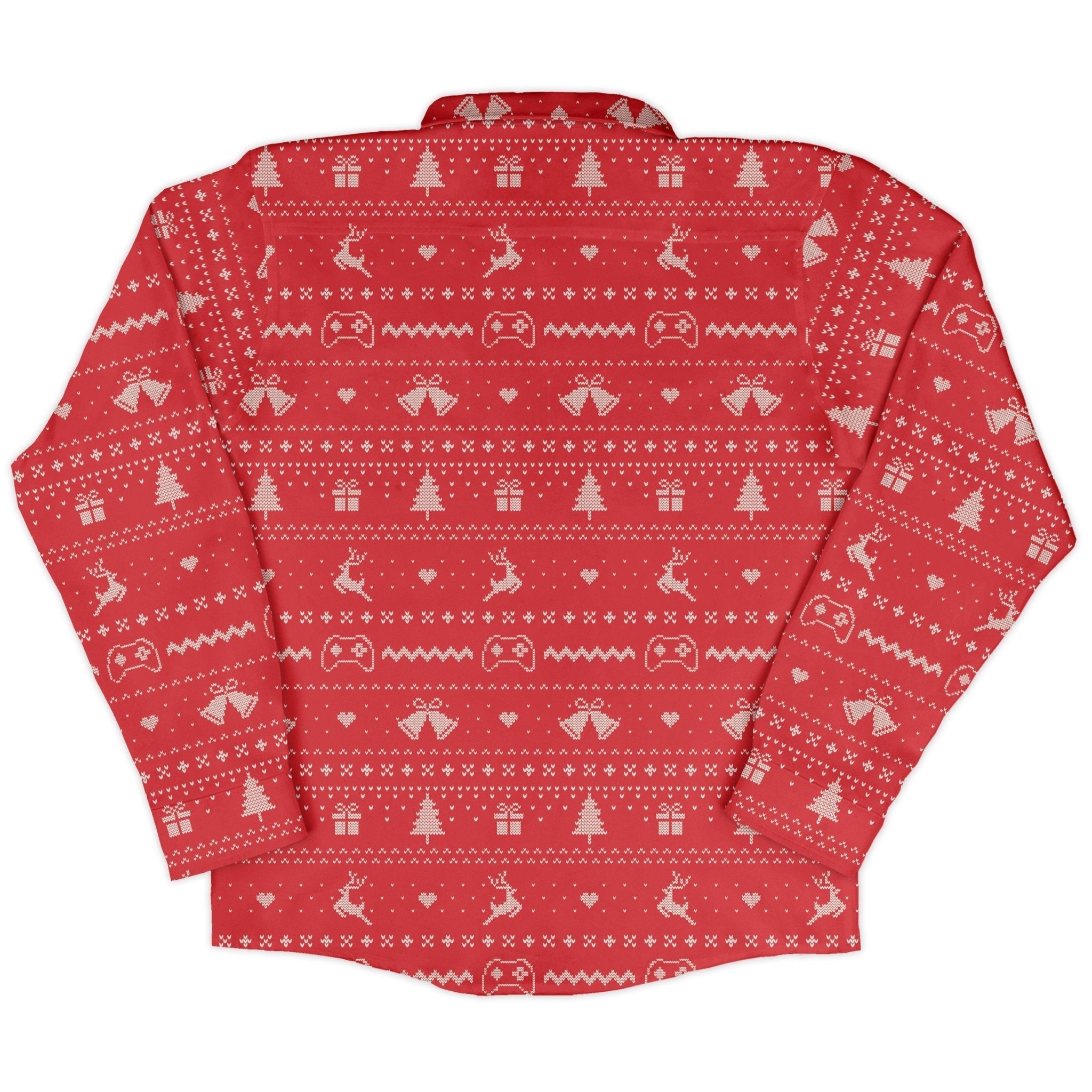 Gamer Christmas Sweater Long Sleeve Button Up Shirt Geek Nerd adult sizing Christmas Print Design by Tobe Fonseca