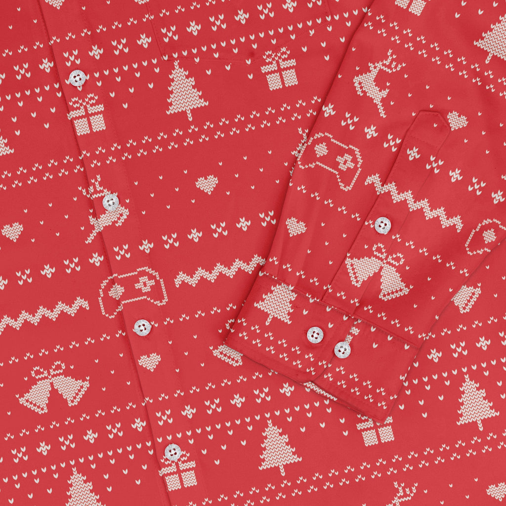 Gamer Christmas Sweater Long Sleeve Button Up Shirt Geek Nerd adult sizing Christmas Print Design by Tobe Fonseca