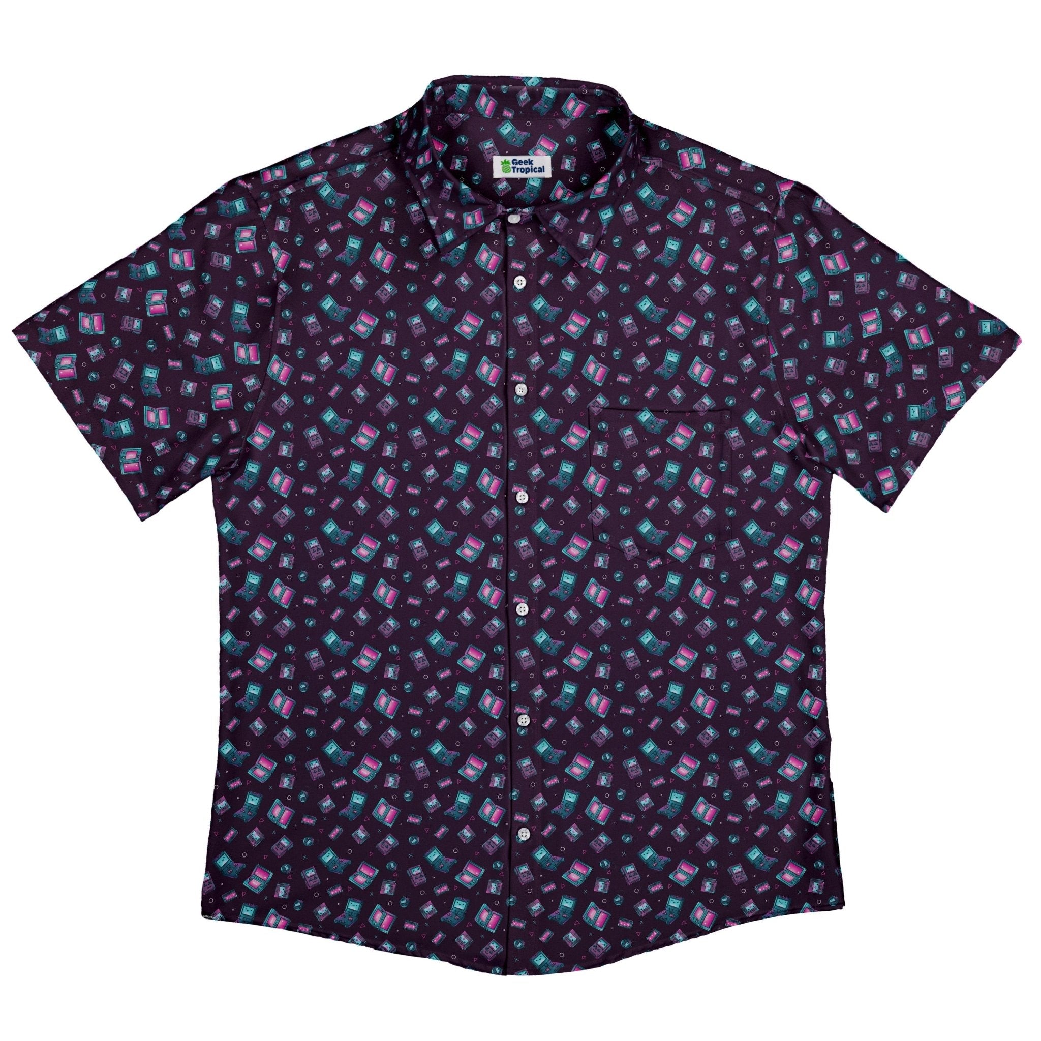 Gaming Consoles Anime Purple Button Up Shirt Geek Nerd adult sizing Design by Ardi Tong q225