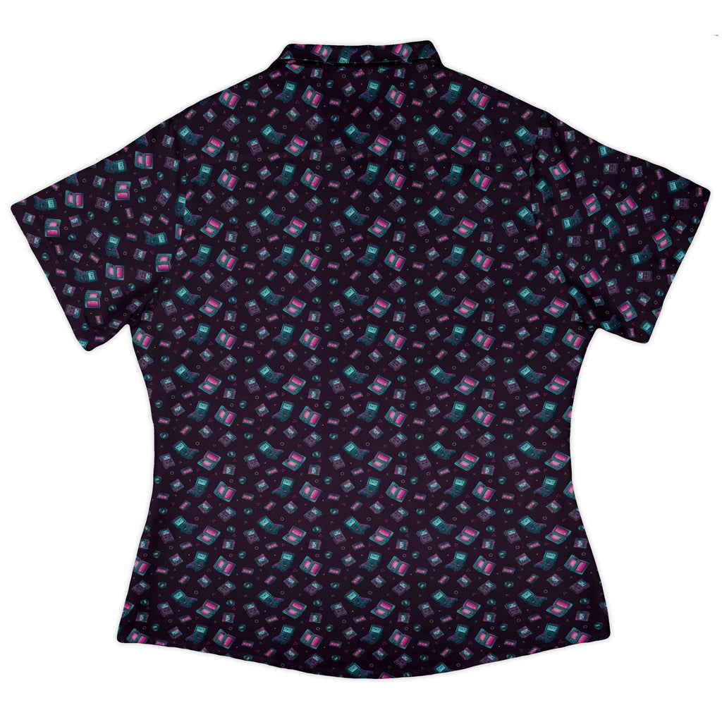 Gaming Consoles Anime Purple Curvy Button Up Shirt Geek Nerd Design by Ardi Tong q225 video game arcade print