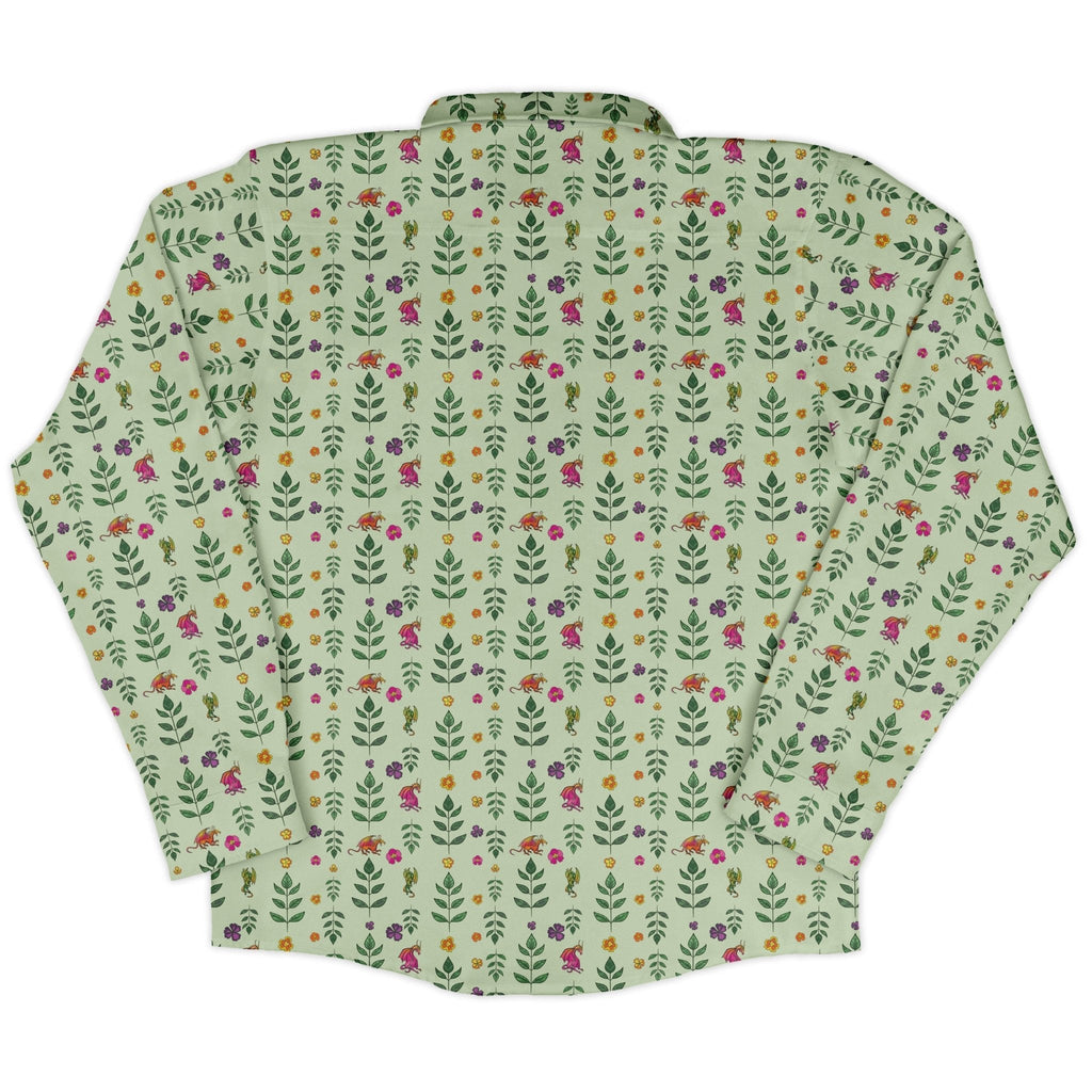 Garden Dragons Fantasy Long Sleeve Button Up Shirt Geek Nerd adult sizing Designed by Rose Khan Fantasy Prints