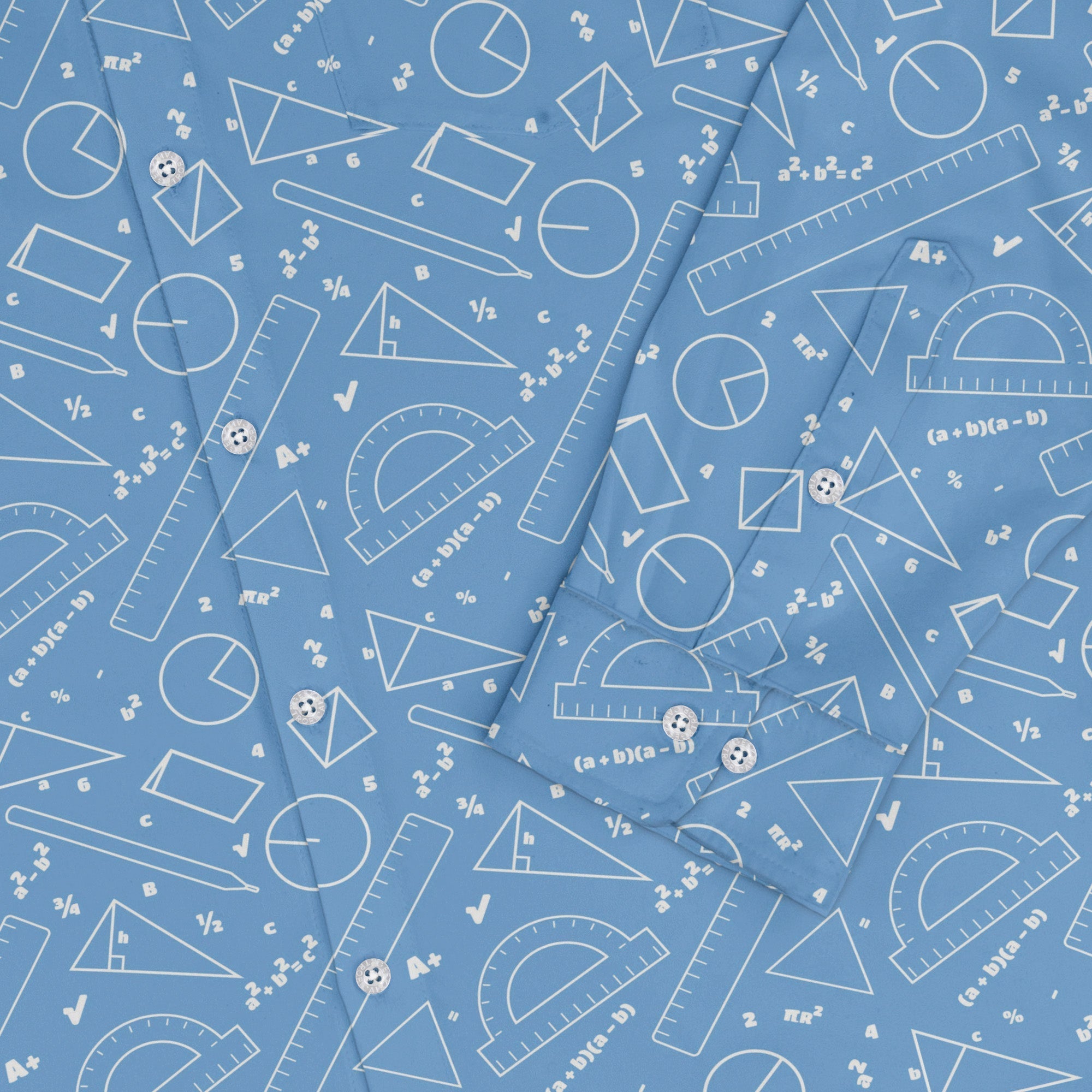 Geometry Blue Math Long Sleeve Button Up Shirt Geek Nerd adult sizing FLOW DESC WRITING mathematics print