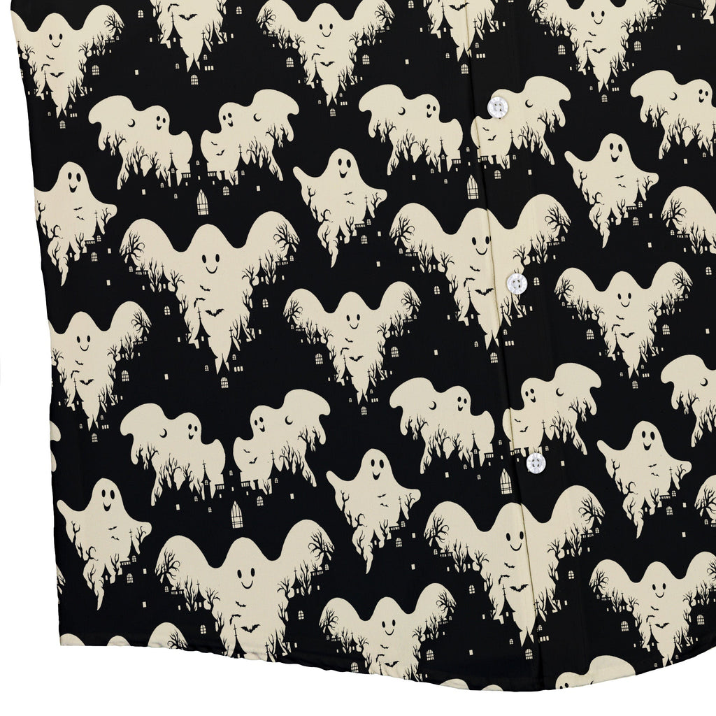 Ghost Castle Button Up Shirt Geek Nerd adult sizing halloween q4