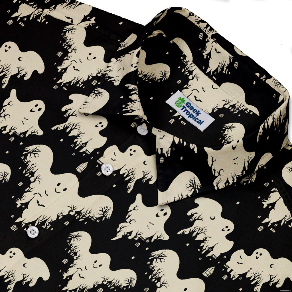 Ghost Castle Button Up Shirt Geek Nerd adult sizing halloween q4