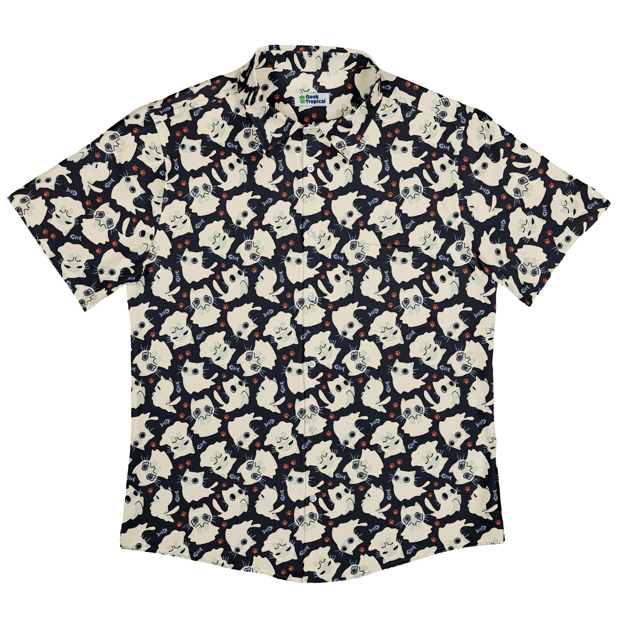 Ghost Cats Button Up Shirt Geek Nerd 0925 adult sizing All Adult Button Up Shirts