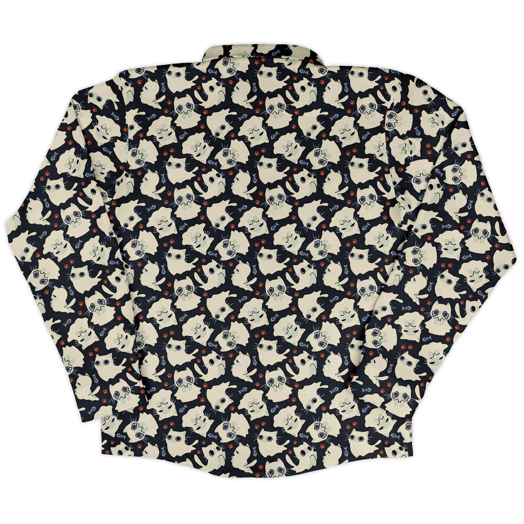 Ghost Cats Long Sleeve Button Up Shirt Geek Nerd 0925 adult sizing All Adult Button Up Shirts
