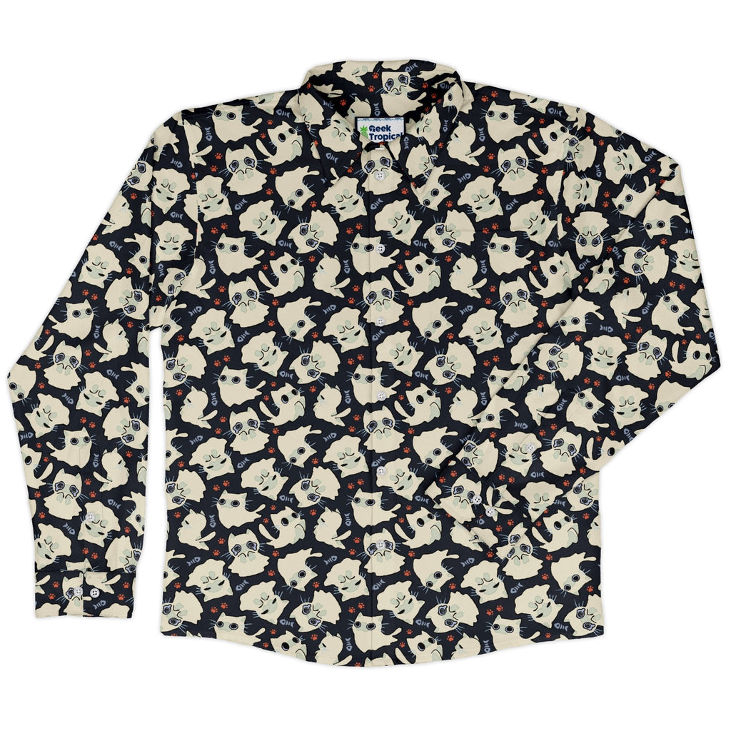 Ghost Cats Long Sleeve Button Up Shirt Geek Nerd 0925 adult sizing All Adult Button Up Shirts