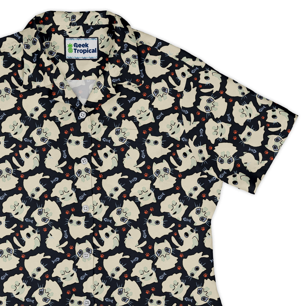 Ghost Cats Curvy Button Up Shirt Geek Nerd 0925 All Adult Button Up Shirts Animal Patterns
