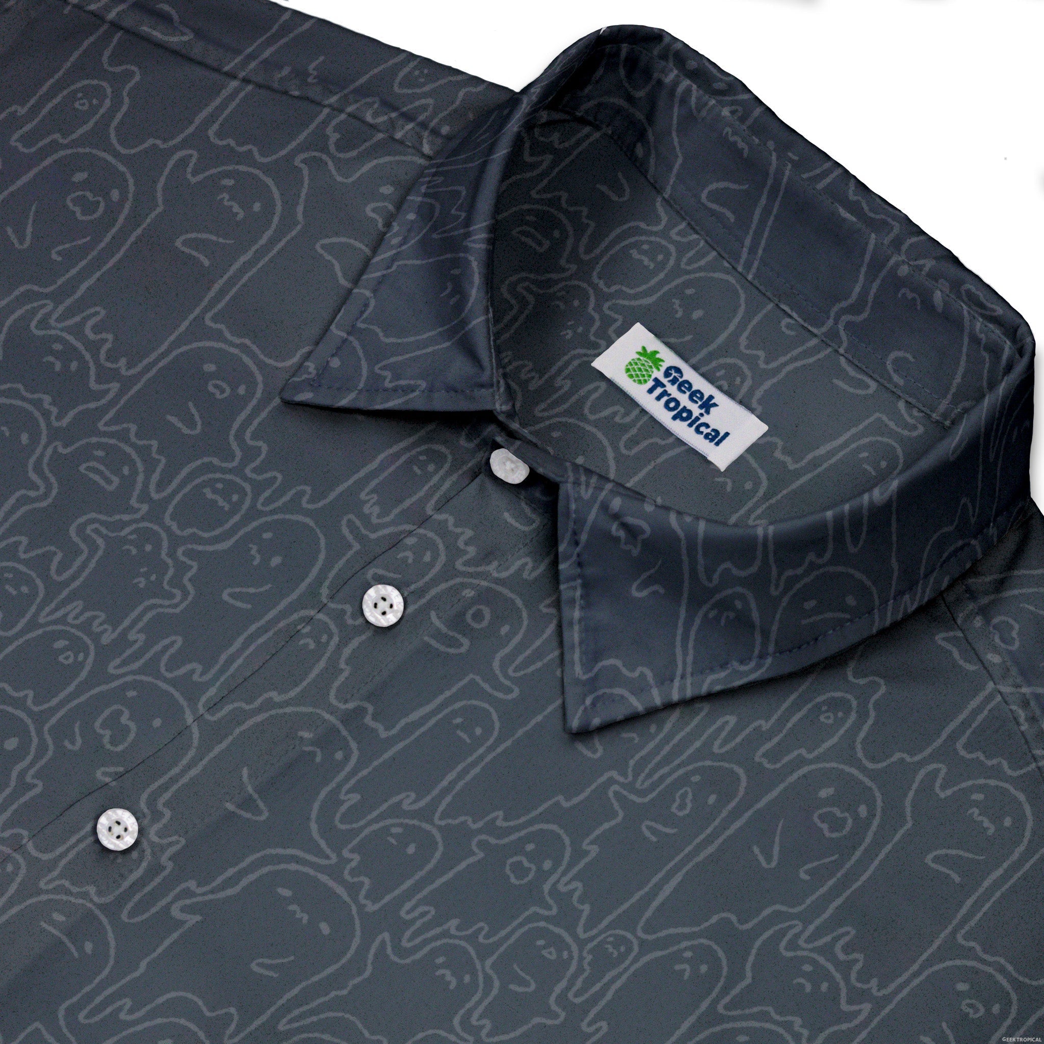 Ghost Wall Charcoal Blue Button Up Shirt Geek Nerd 0925 adult sizing All Adult Button Up Shirts