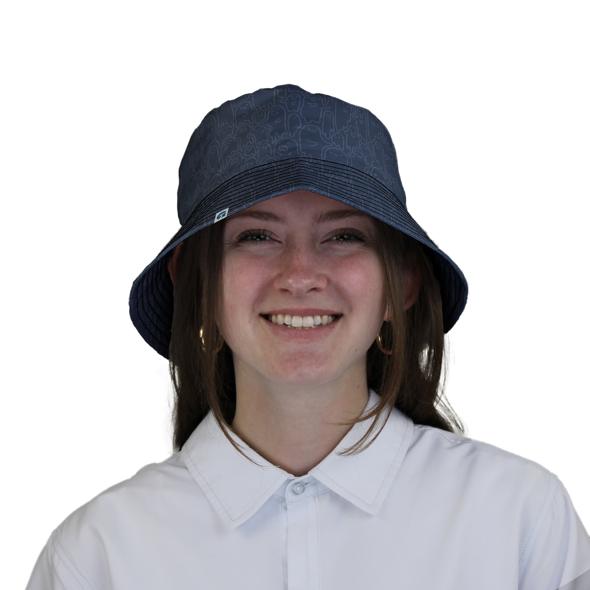 Ghost Wall Charcoal Blue Bucket Hat Geek Nerd 0925 Design by Ardi Tong Fantasy Prints
